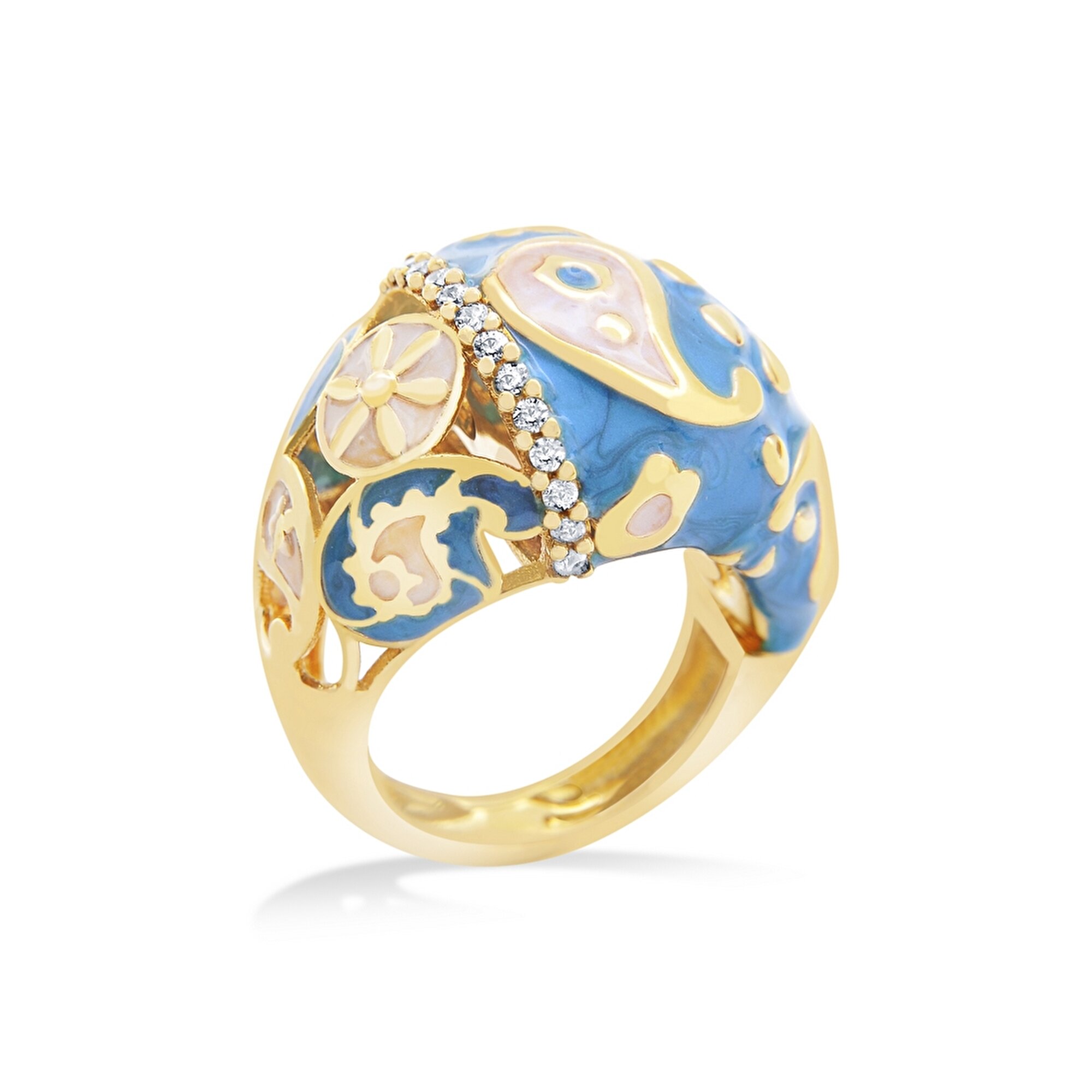 14 Ayar Sarı Altın Mavi Mineli Yüzük