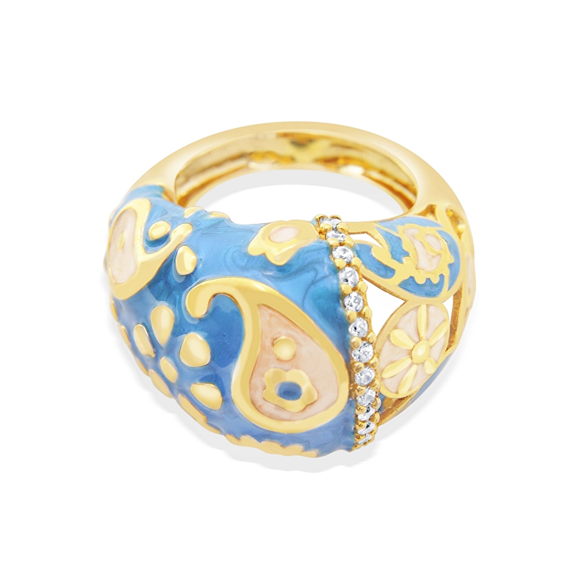 14 Ayar Sarı Altın Mavi Mineli Yüzük