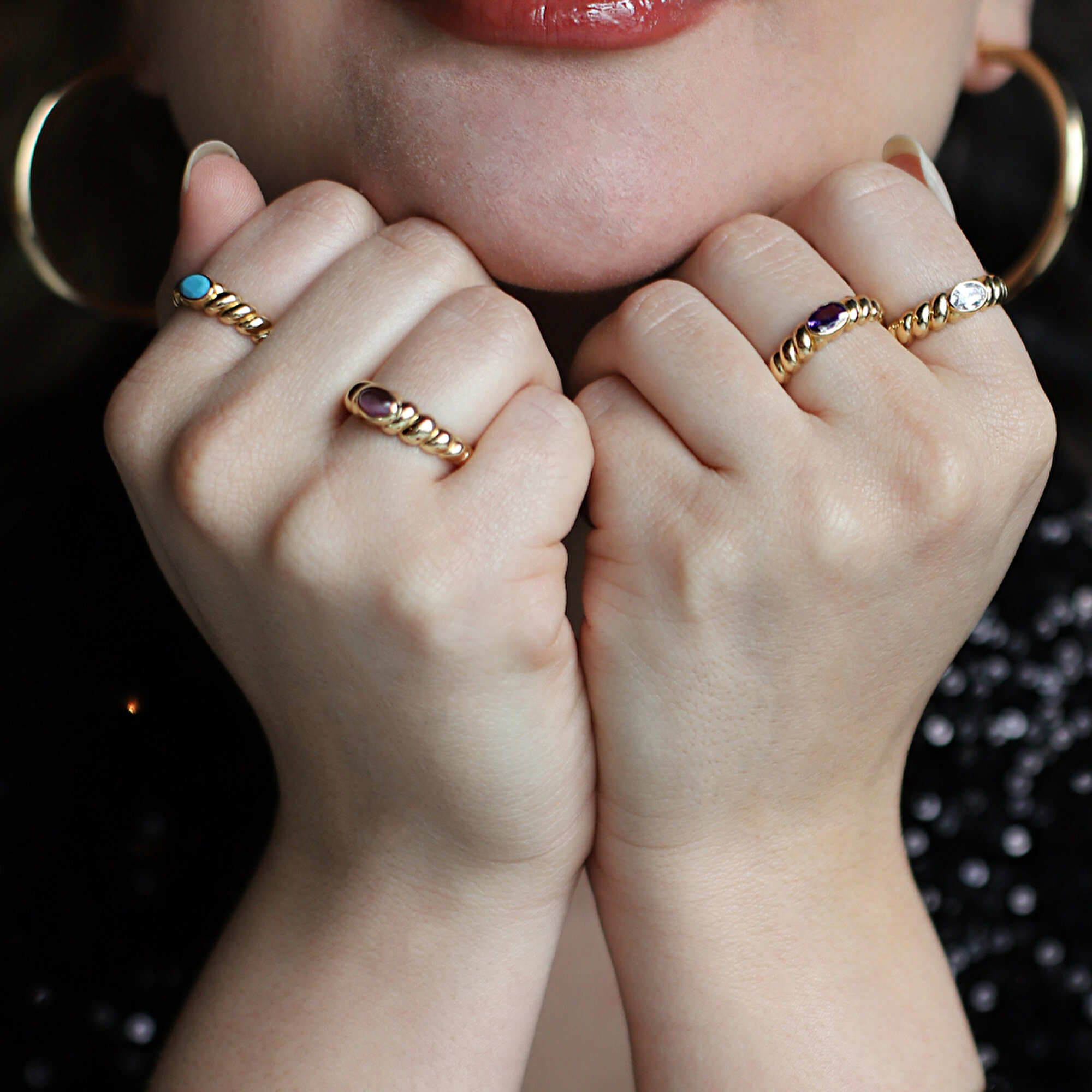 14 Ayar Sarı Altın Trend Mor Taşlı Burgu Yüzük