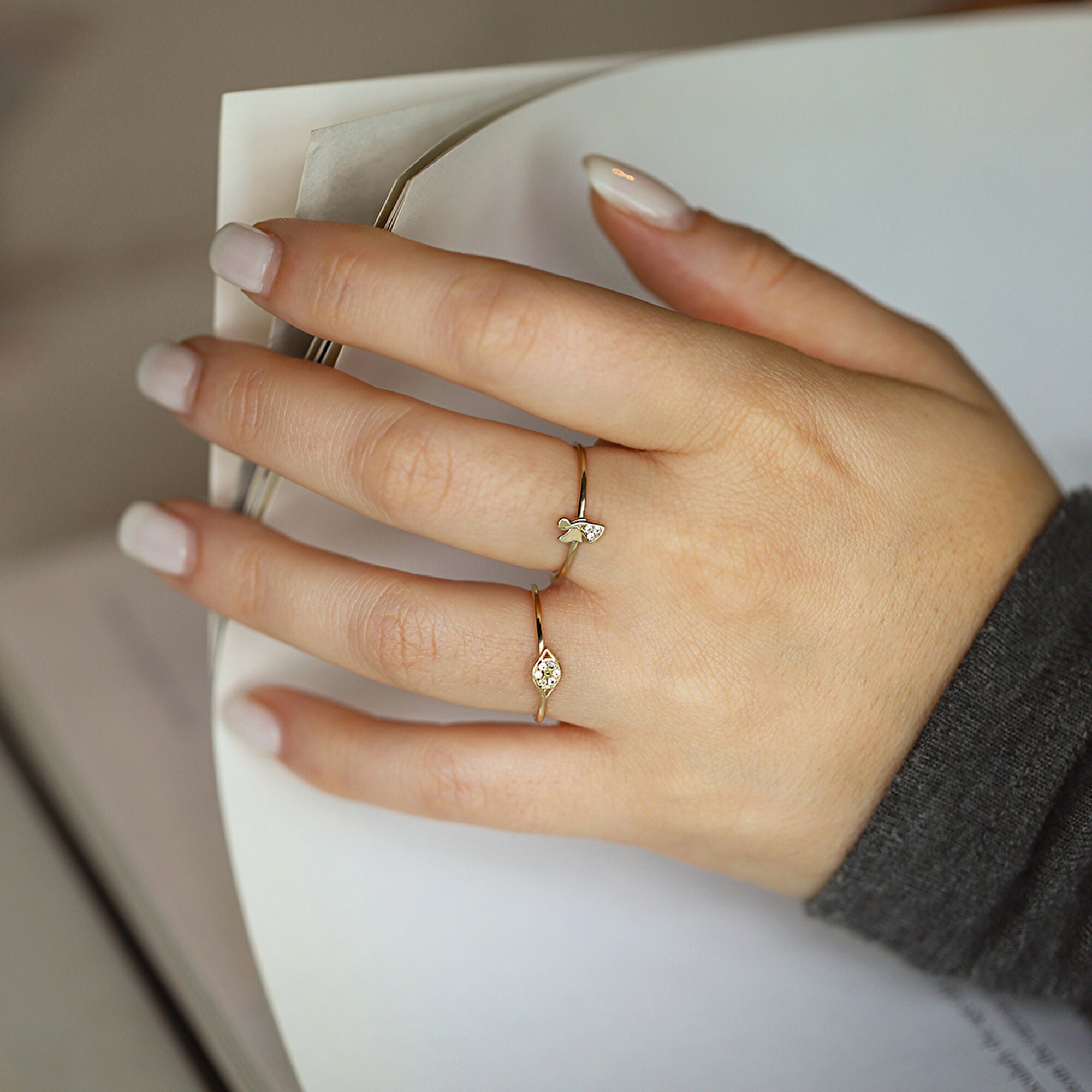 14 Ayar Sarı Altın Melek Minimal Yüzük