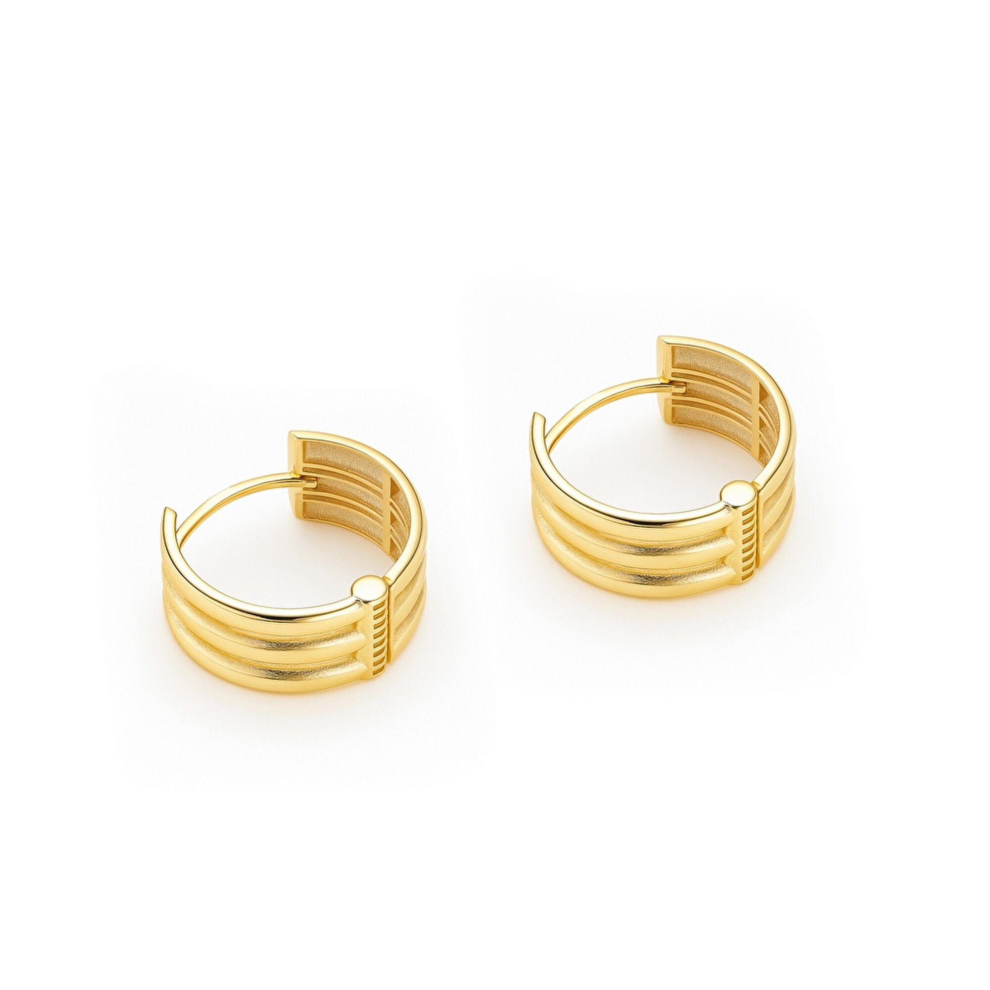 14 Ayar Sarı Altın Üç Sıra Halka Küpe