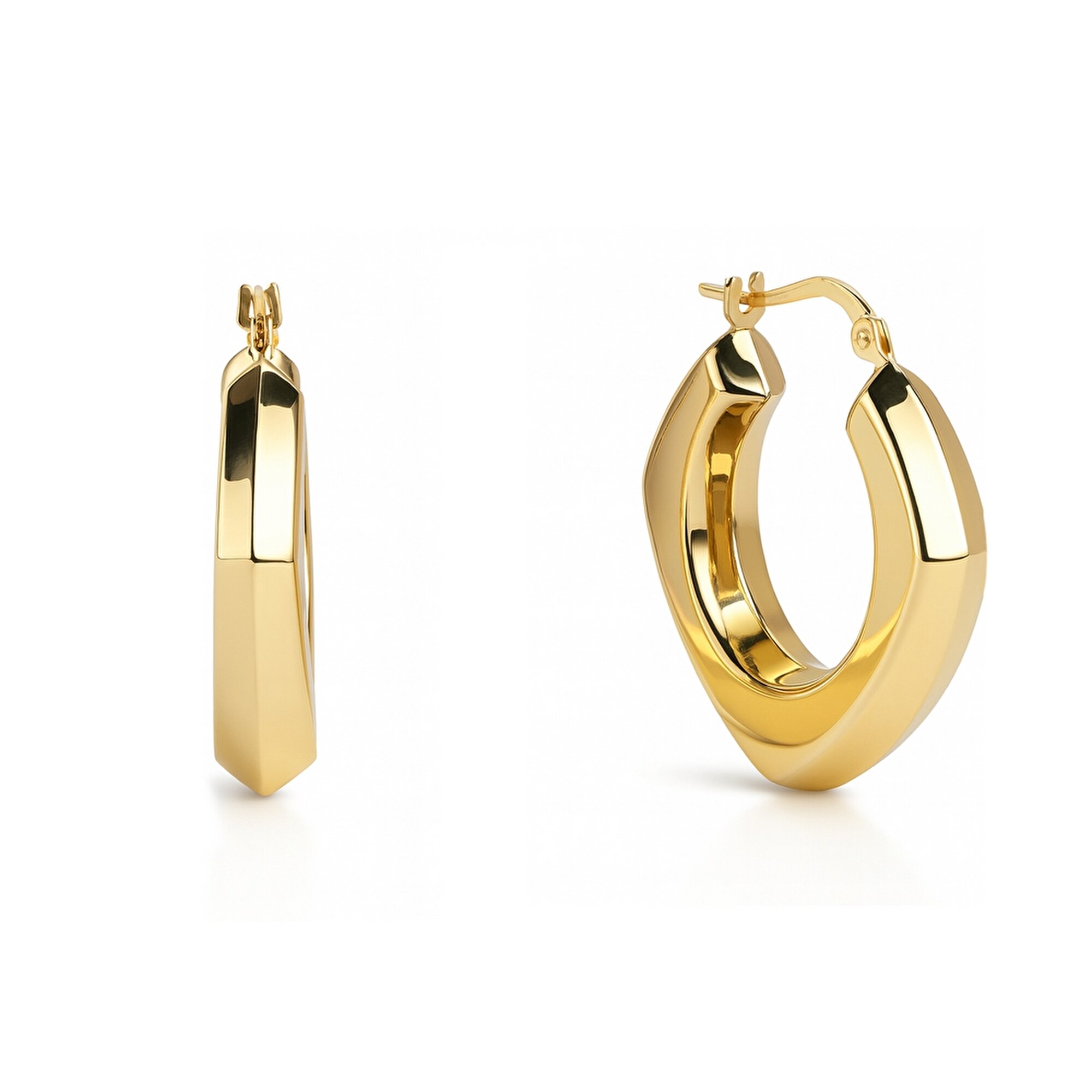 14 Ayar Sarı Altın Üçgen Halka Küpe