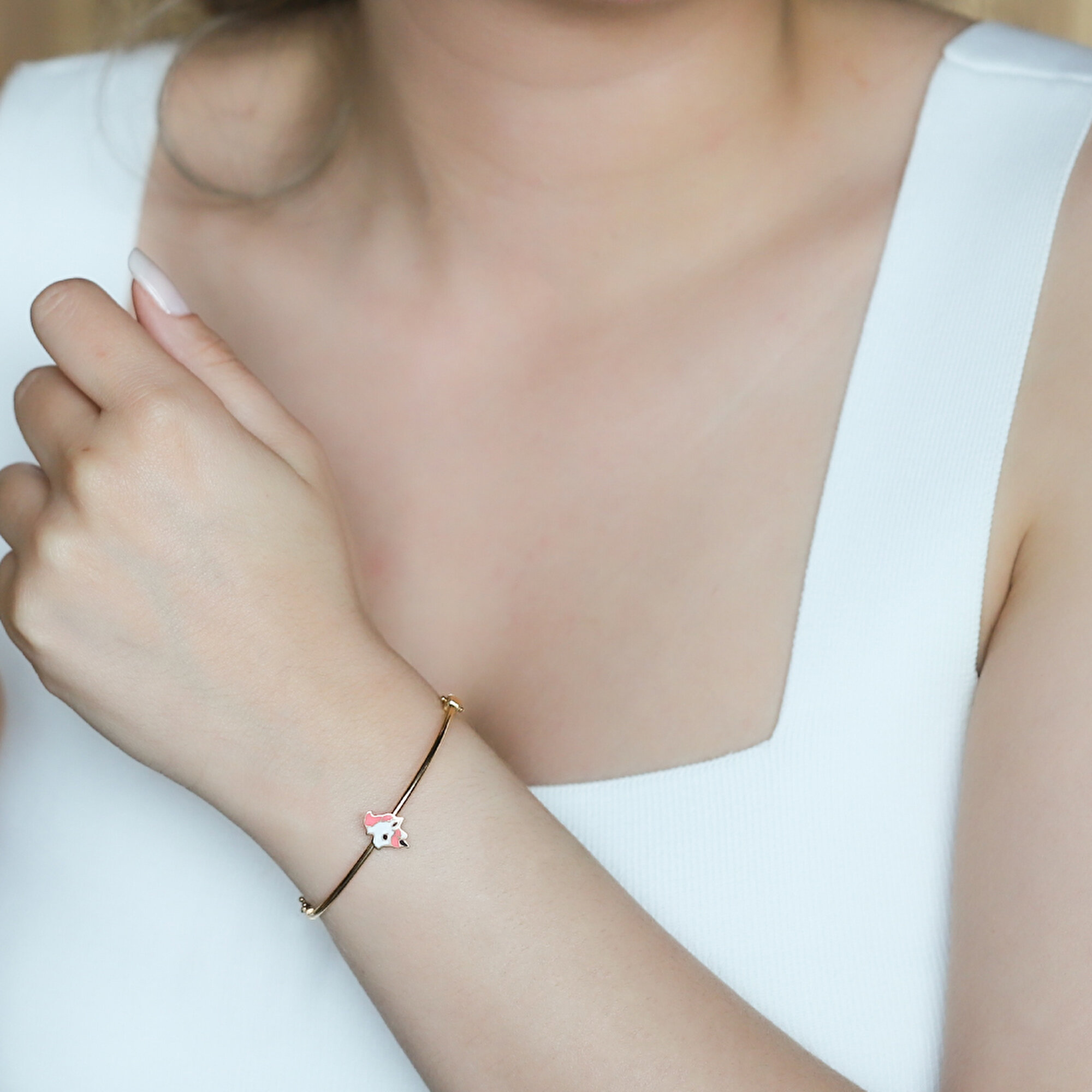 14 Ayar Sarı Altın Unicorn Çocuk Bilezik