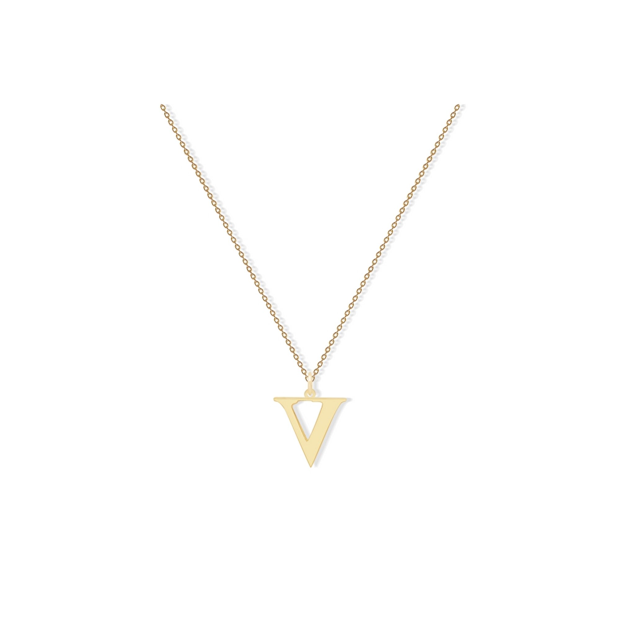 14 Ayar Sarı Altın V Harf Kolye