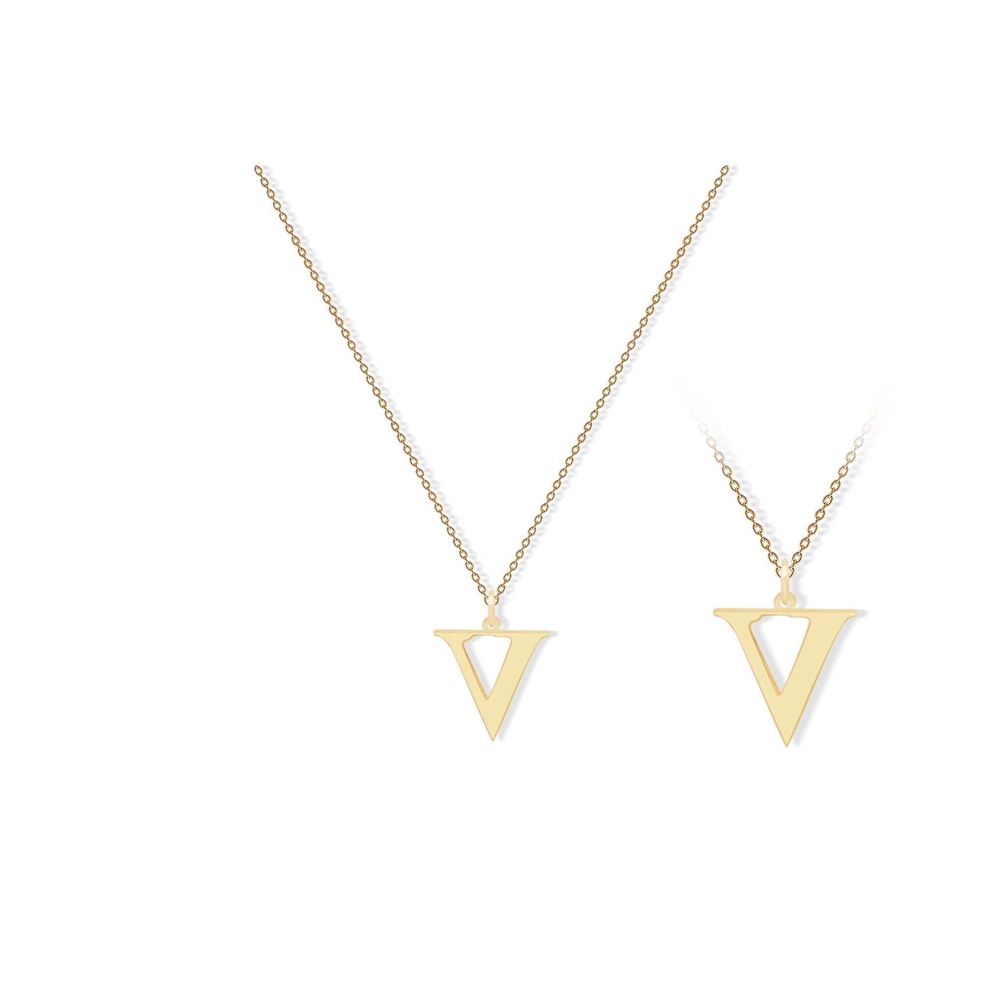 14 Ayar Sarı Altın V Harf Kolye