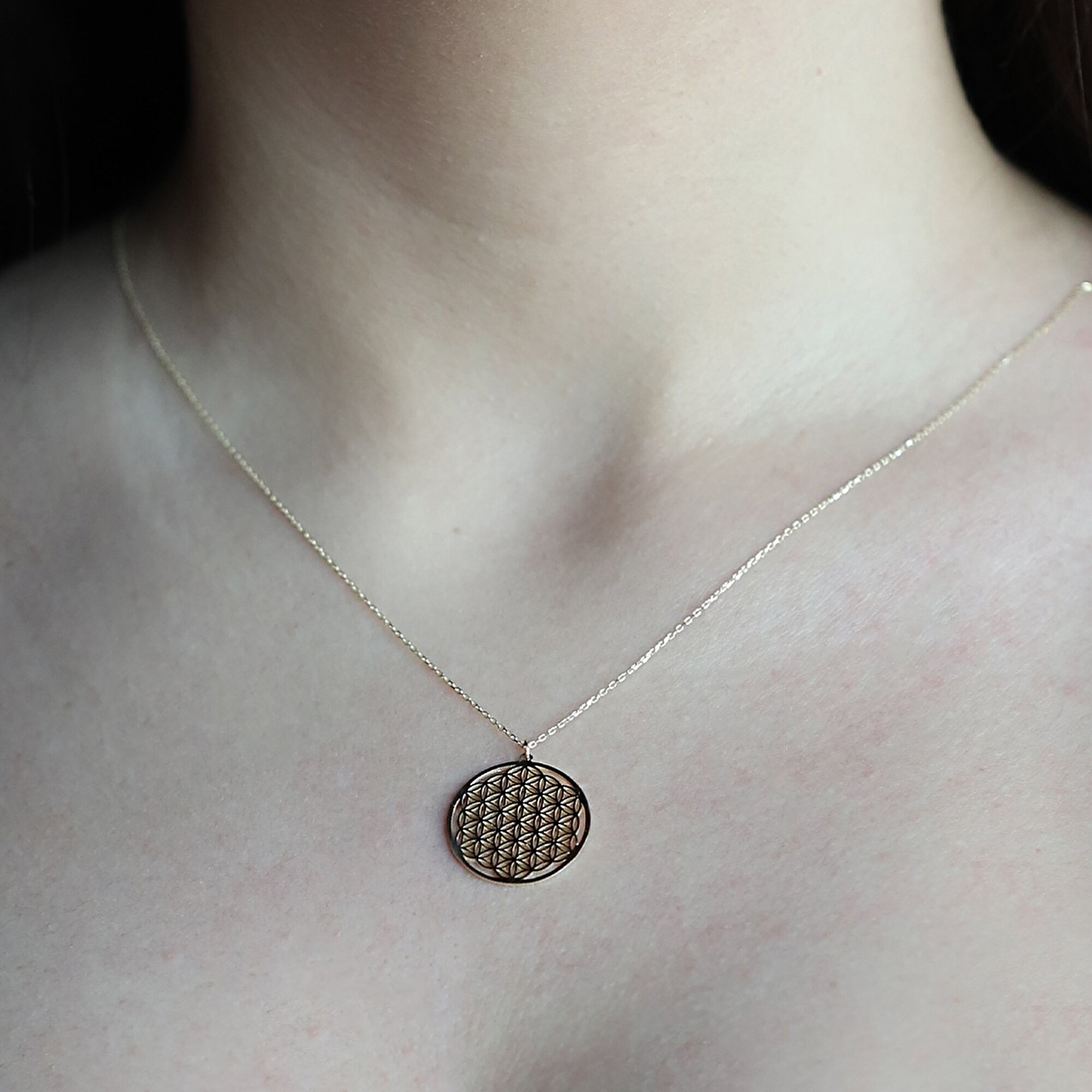 14 Ayar Sarı Altın Yaşam Çiçeği Kolye