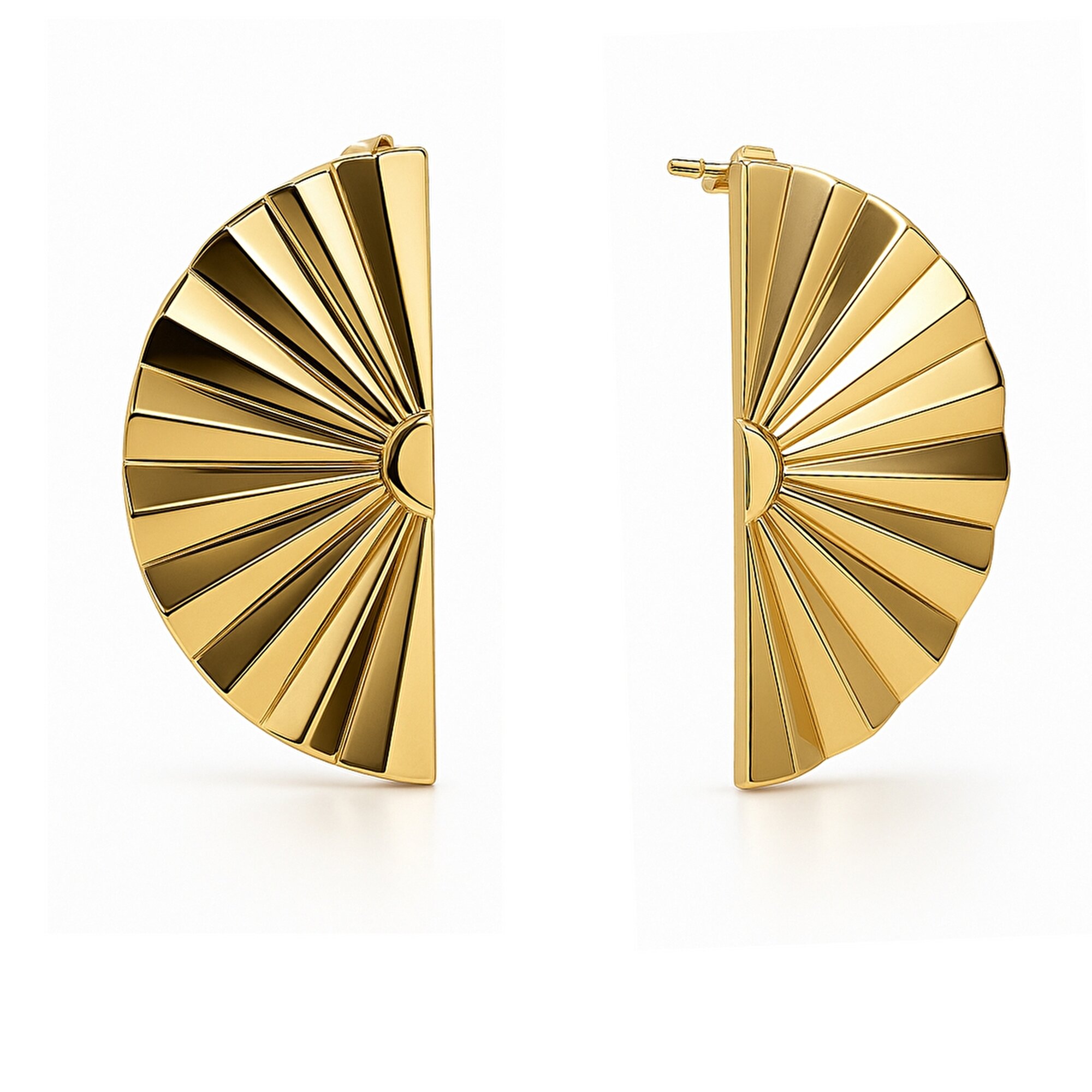 14 Ayar Sarı Altın Yelpaze Figürlü Küpe