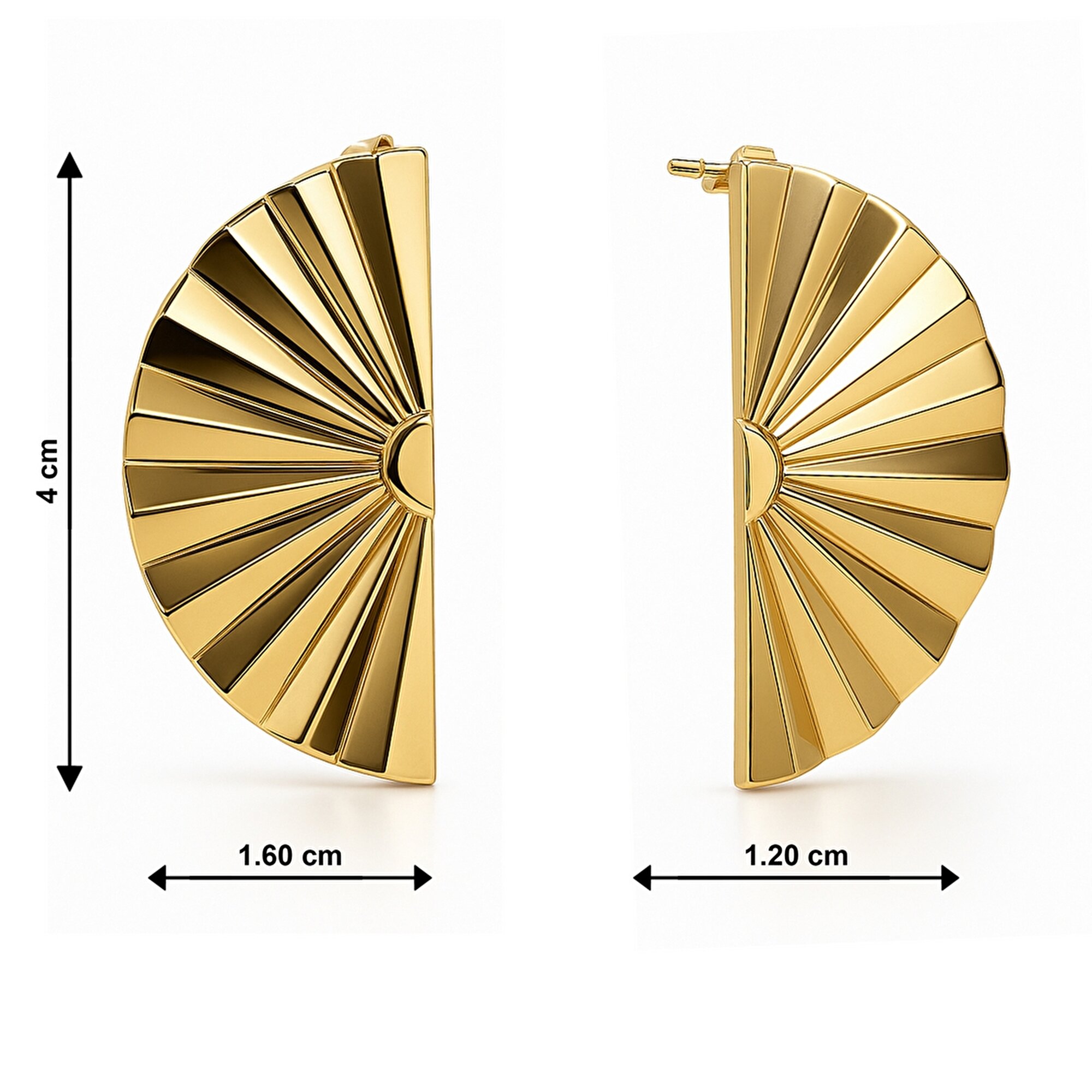 14 Ayar Sarı Altın Yelpaze Figürlü Küpe