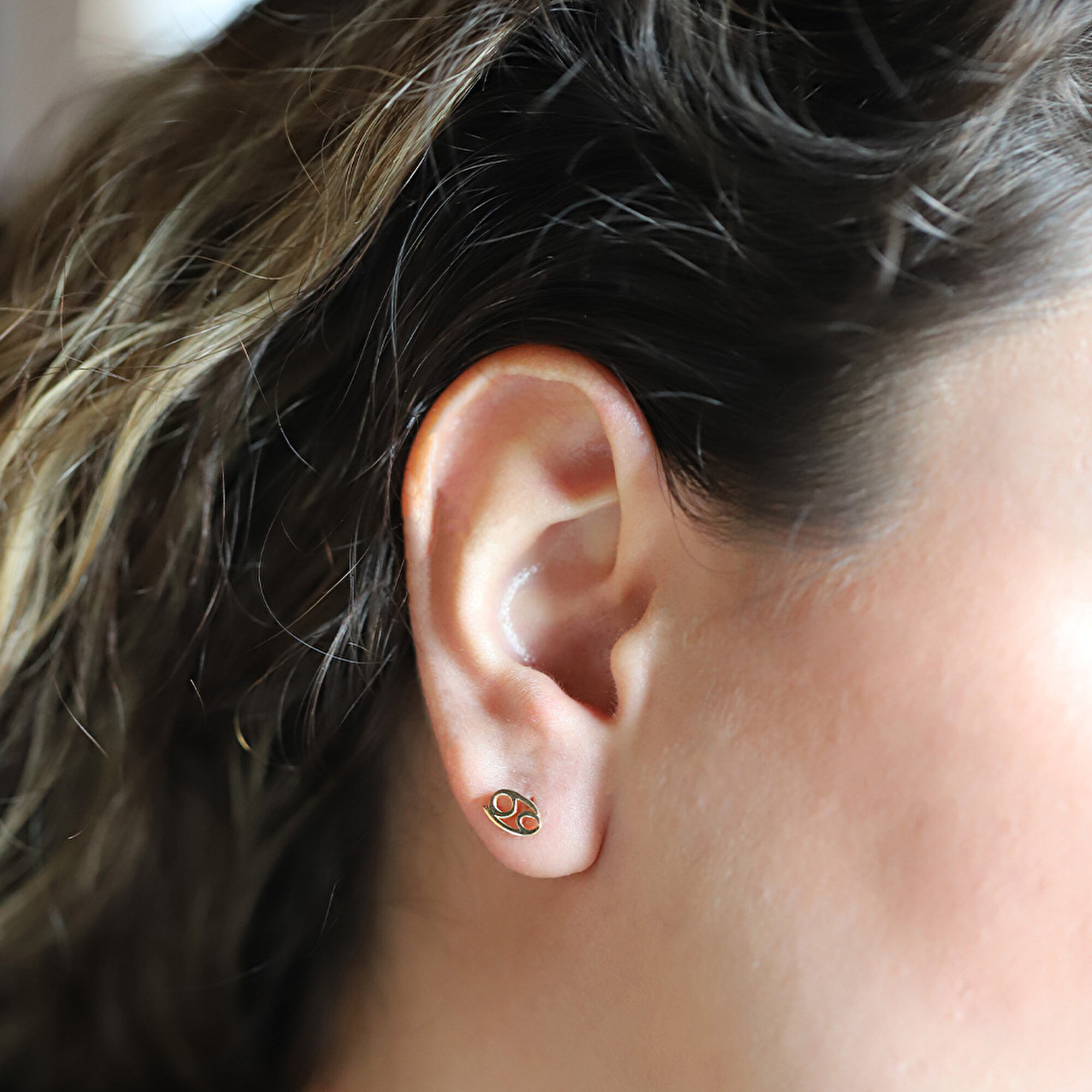 14 Ayar Sarı Altın Yengeç Burç Küpe