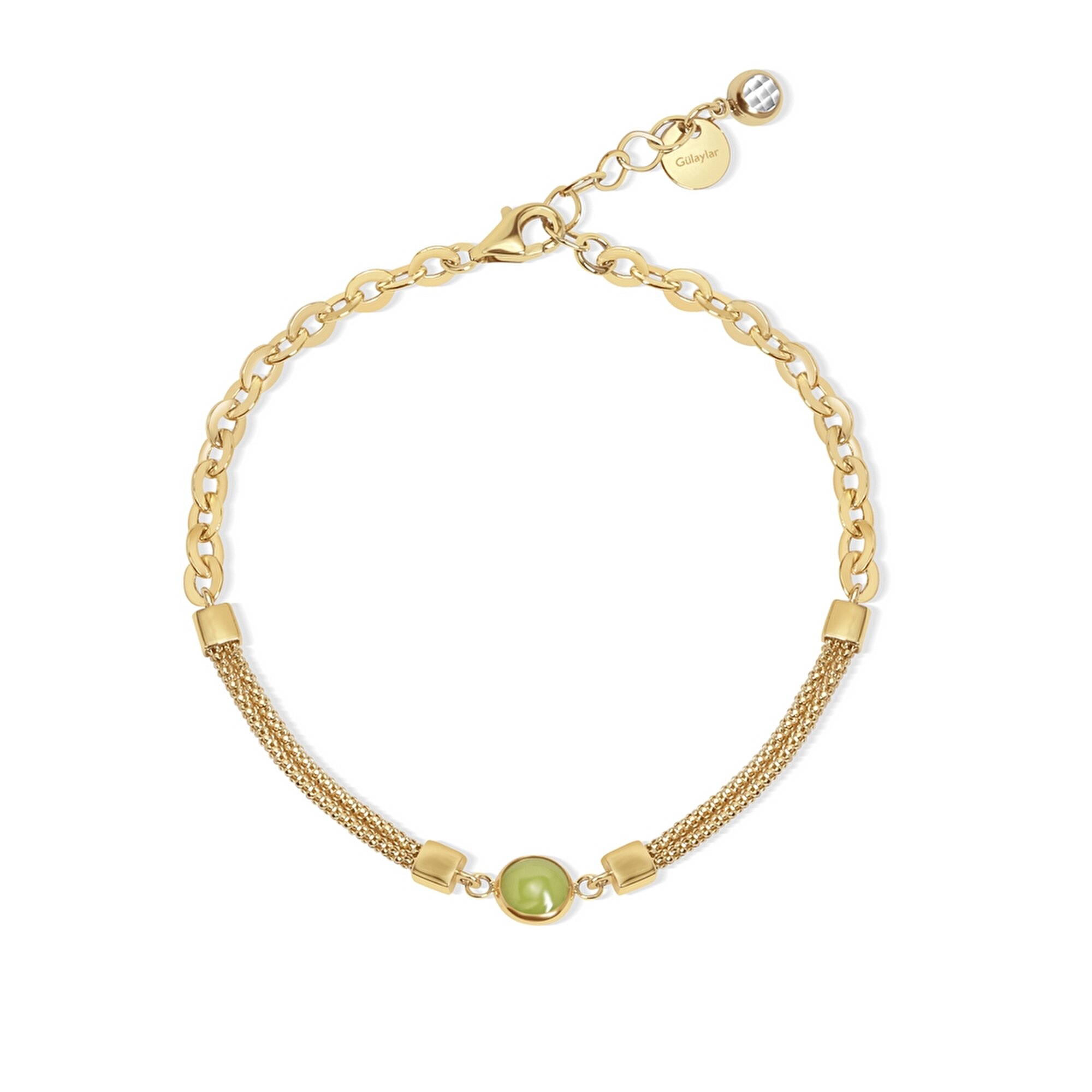 14 Ayar Sarı Altın Yeşil Opal Taşlı Bileklik