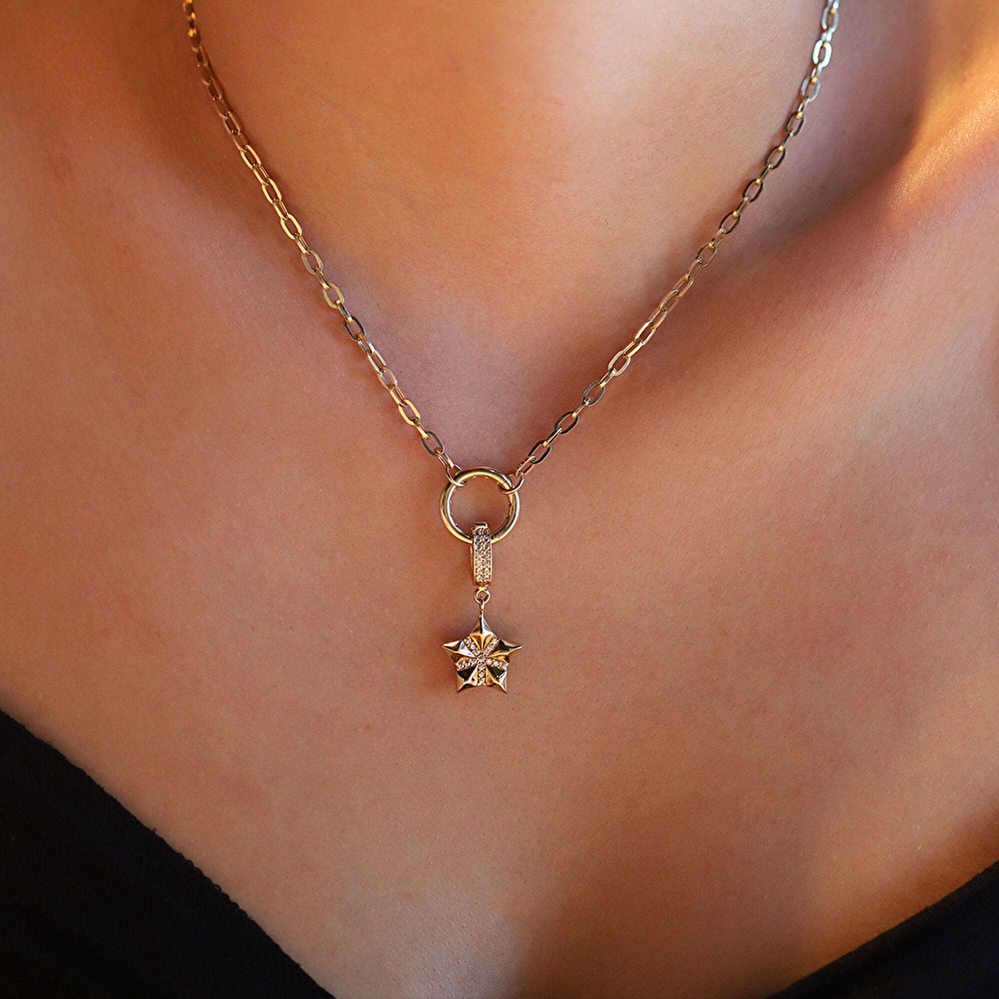 14 Ayar Sarı Altın Taşlı Yıldız Kolye Ucu