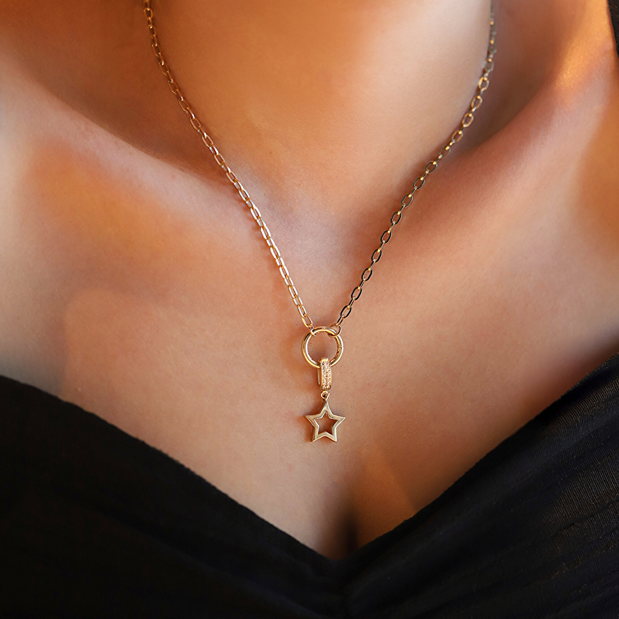 14 Ayar Sarı Altın Taşlı Yıldız Kolye Ucu