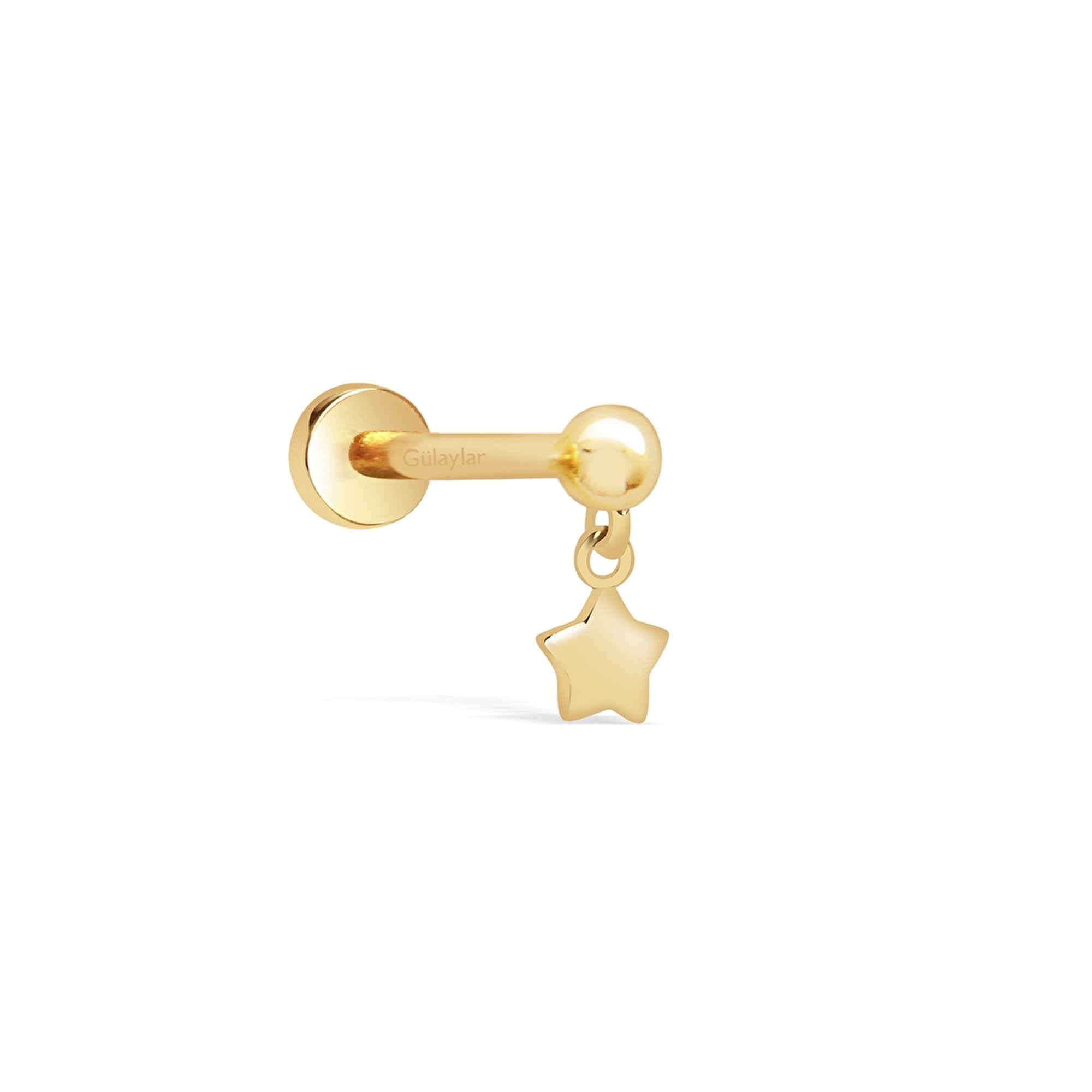 14 Ayar Sarı Altın Yıldız Sallantılı Piercing
