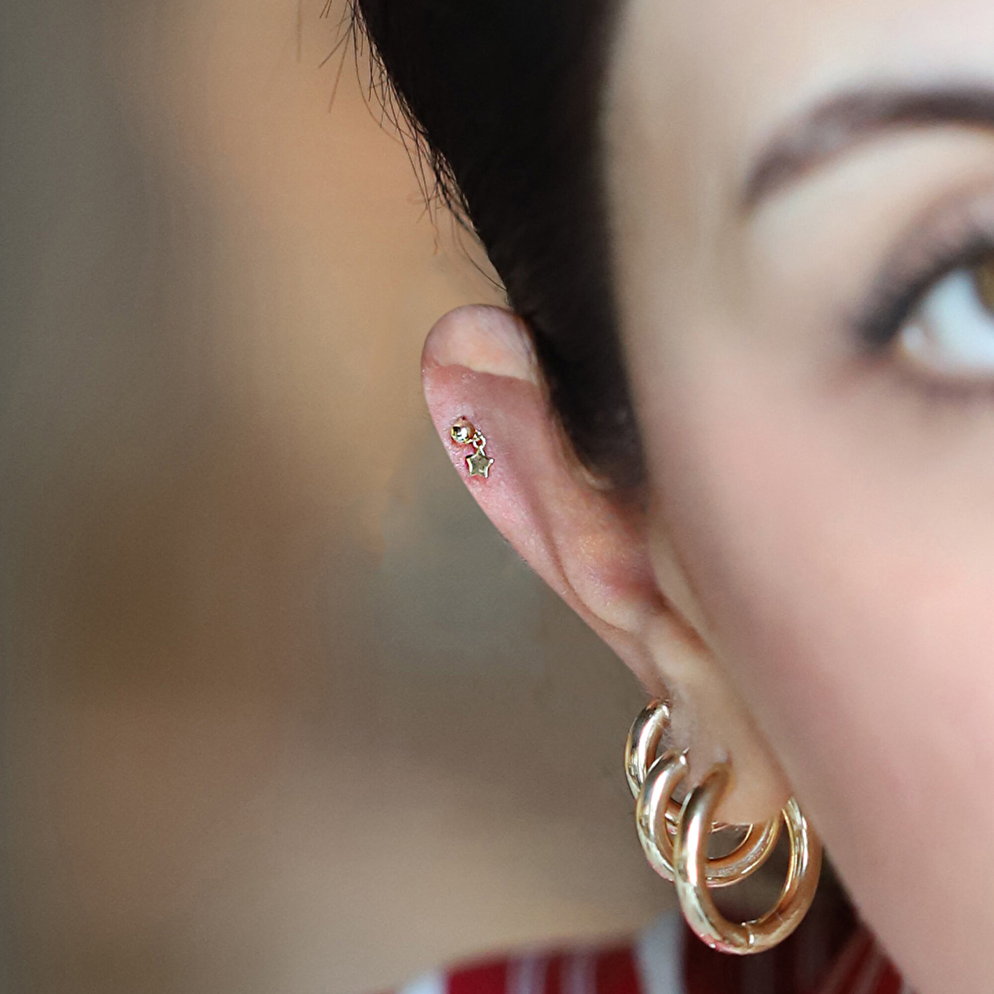 14 Ayar Sarı Altın Yıldız Sallantılı Piercing