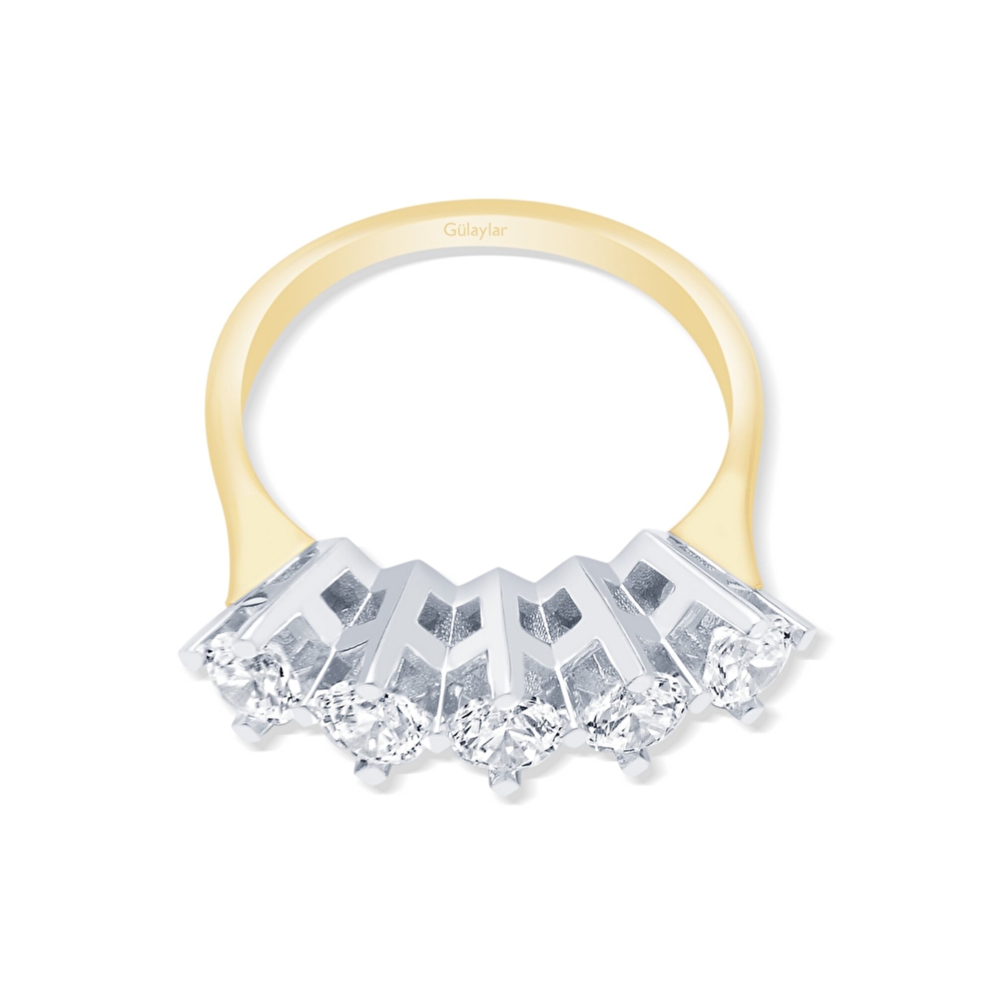 14 Ayar Sarı-Beyaz Altın Beştaş Yüzük