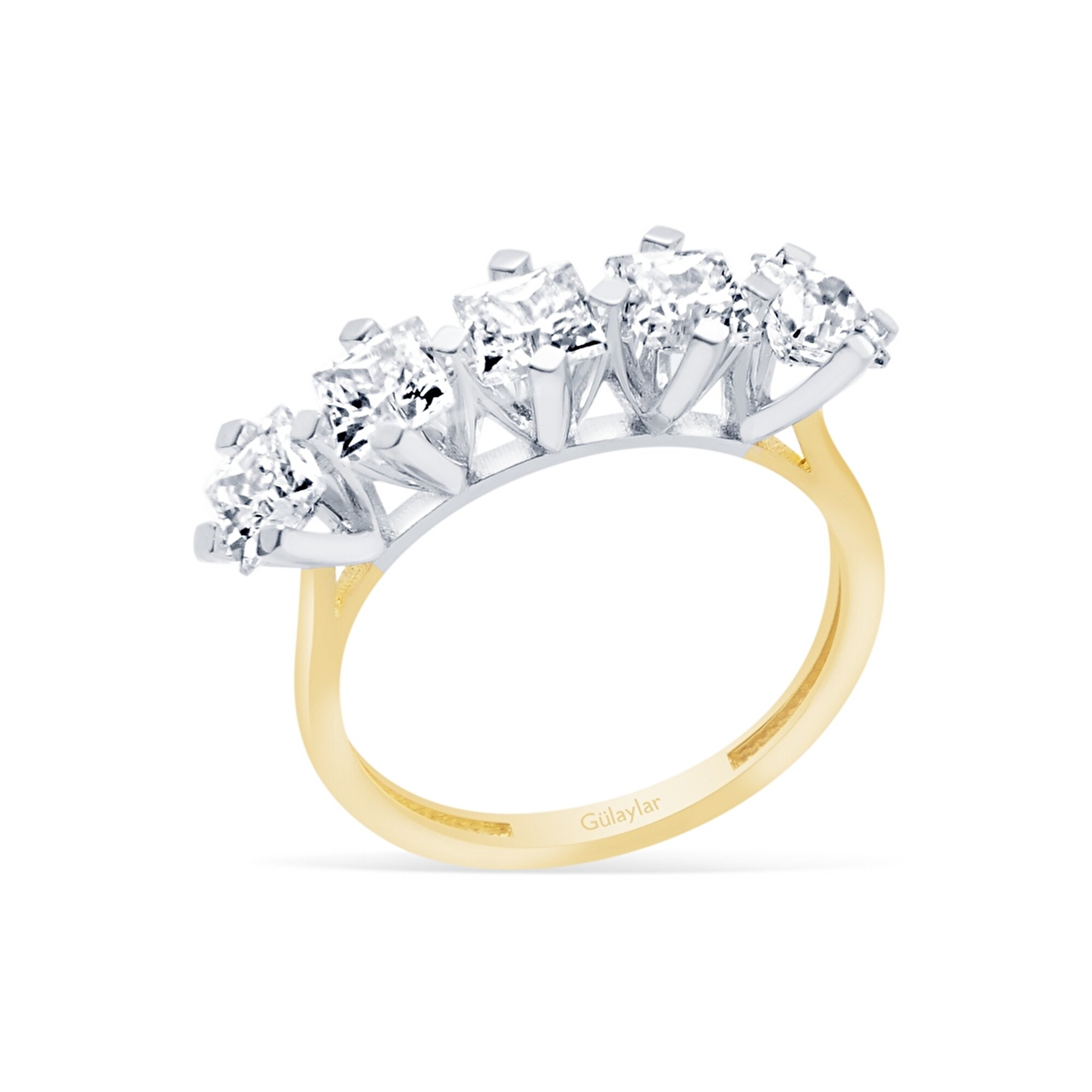 14 Ayar Sarı-Beyaz Altın Beştaş Yüzük