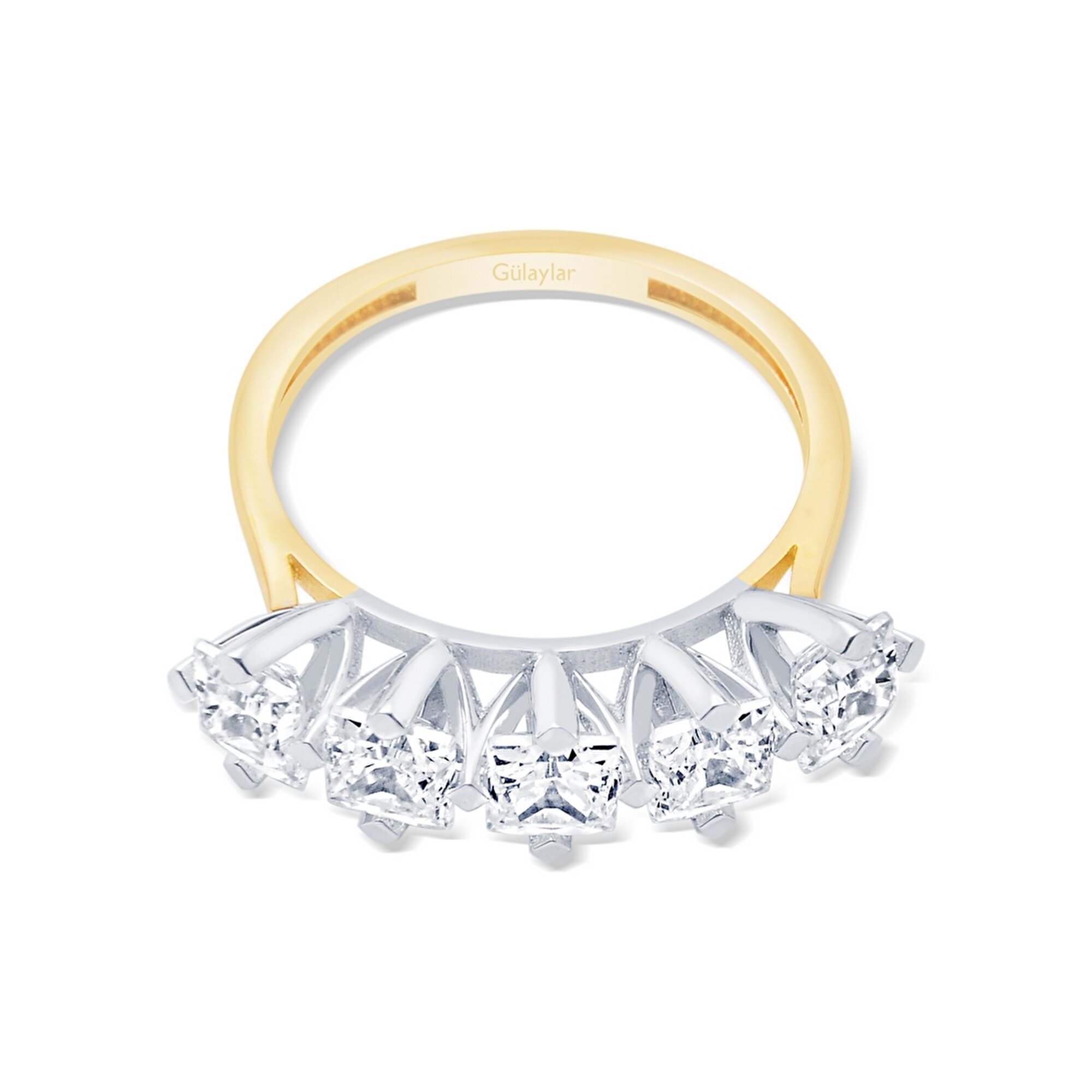 14 Ayar Sarı-Beyaz Altın Beştaş Yüzük