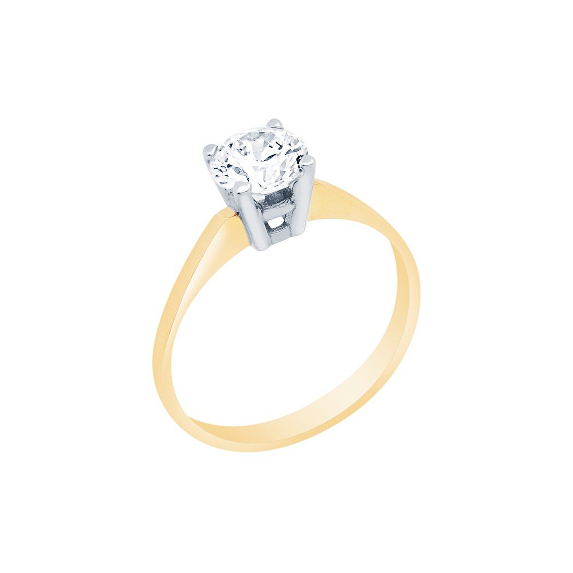 14 Ayar Sarı-Beyaz Altın Tektaş Yüzük