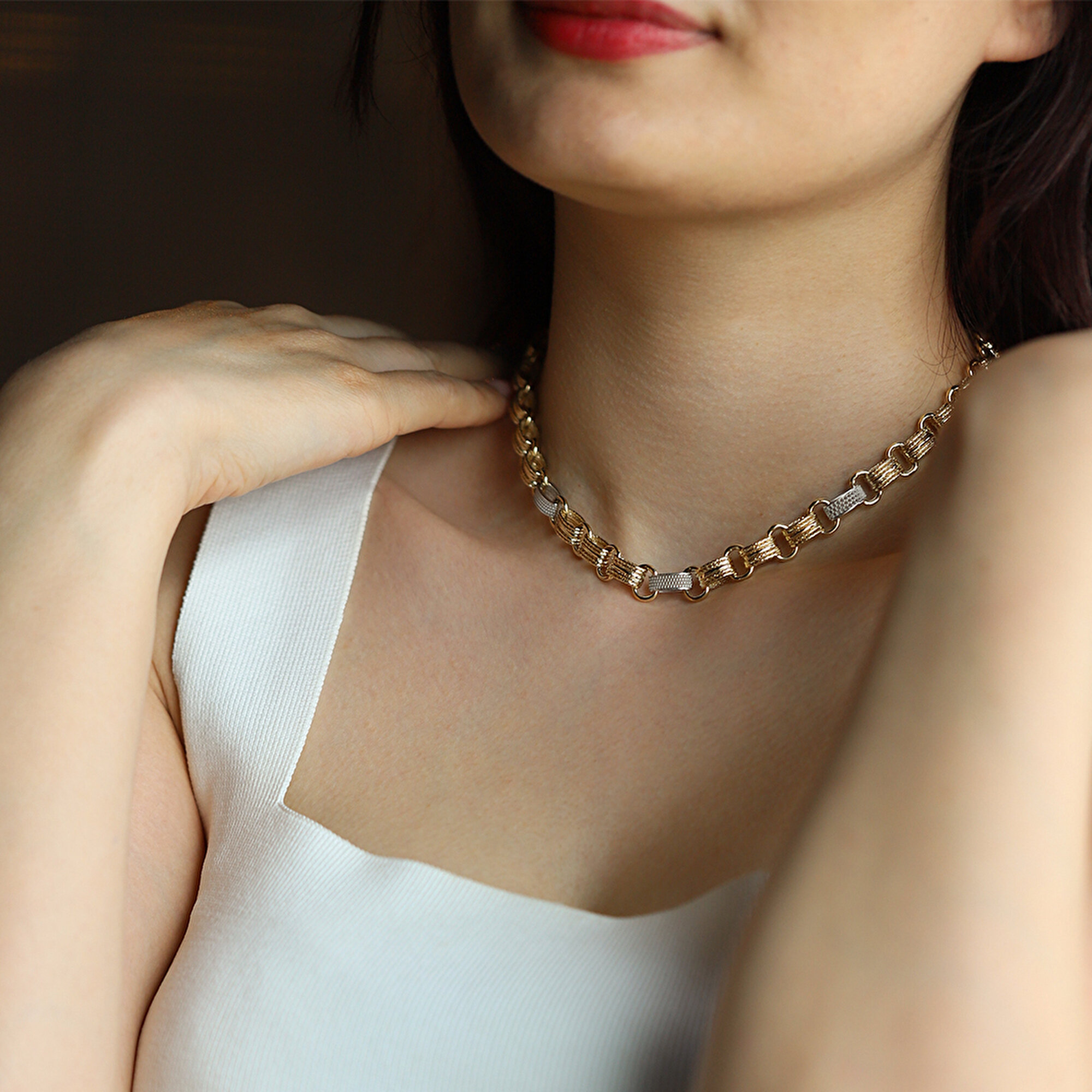 14 Ayar Sarı-Beyaz Altın Trend Doç Zincir