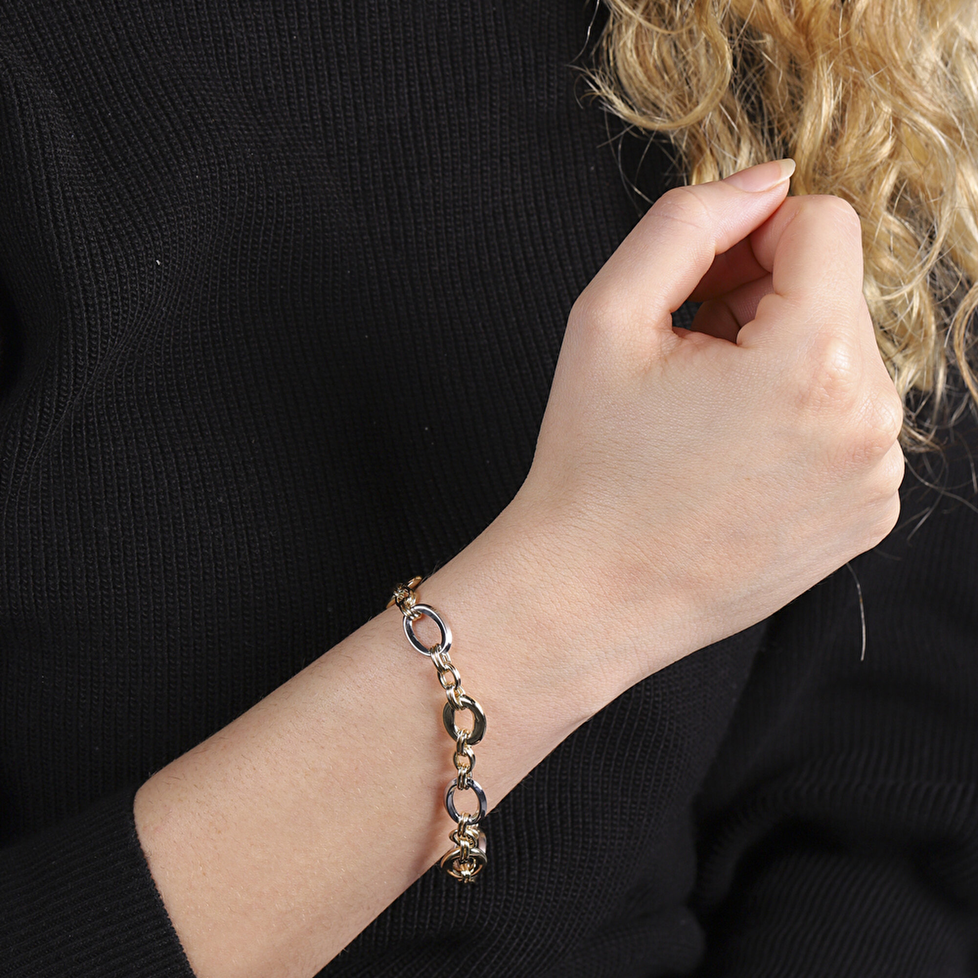 14 Ayar Sarı-Beyaz Altın Zincir Bileklik