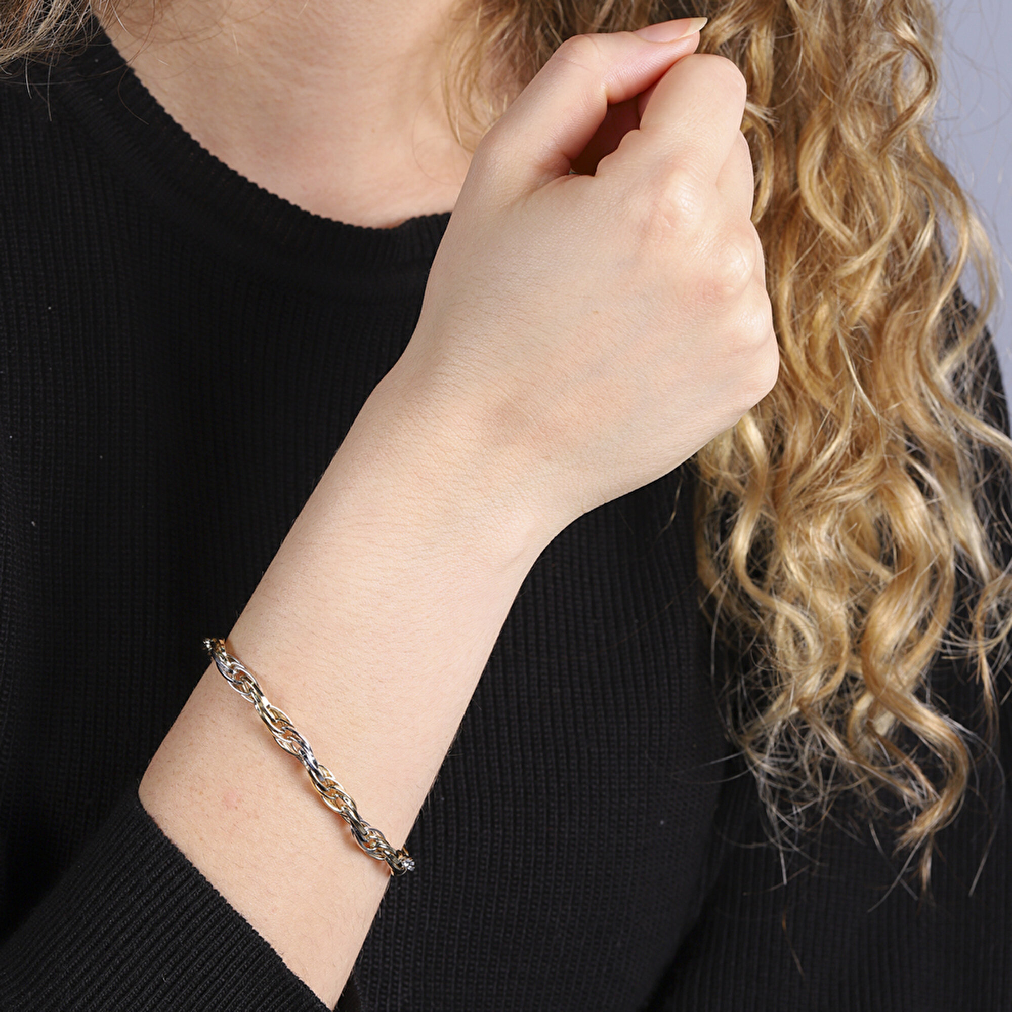 14 Ayar Sarı-Beyaz Altın Zincir Bileklik