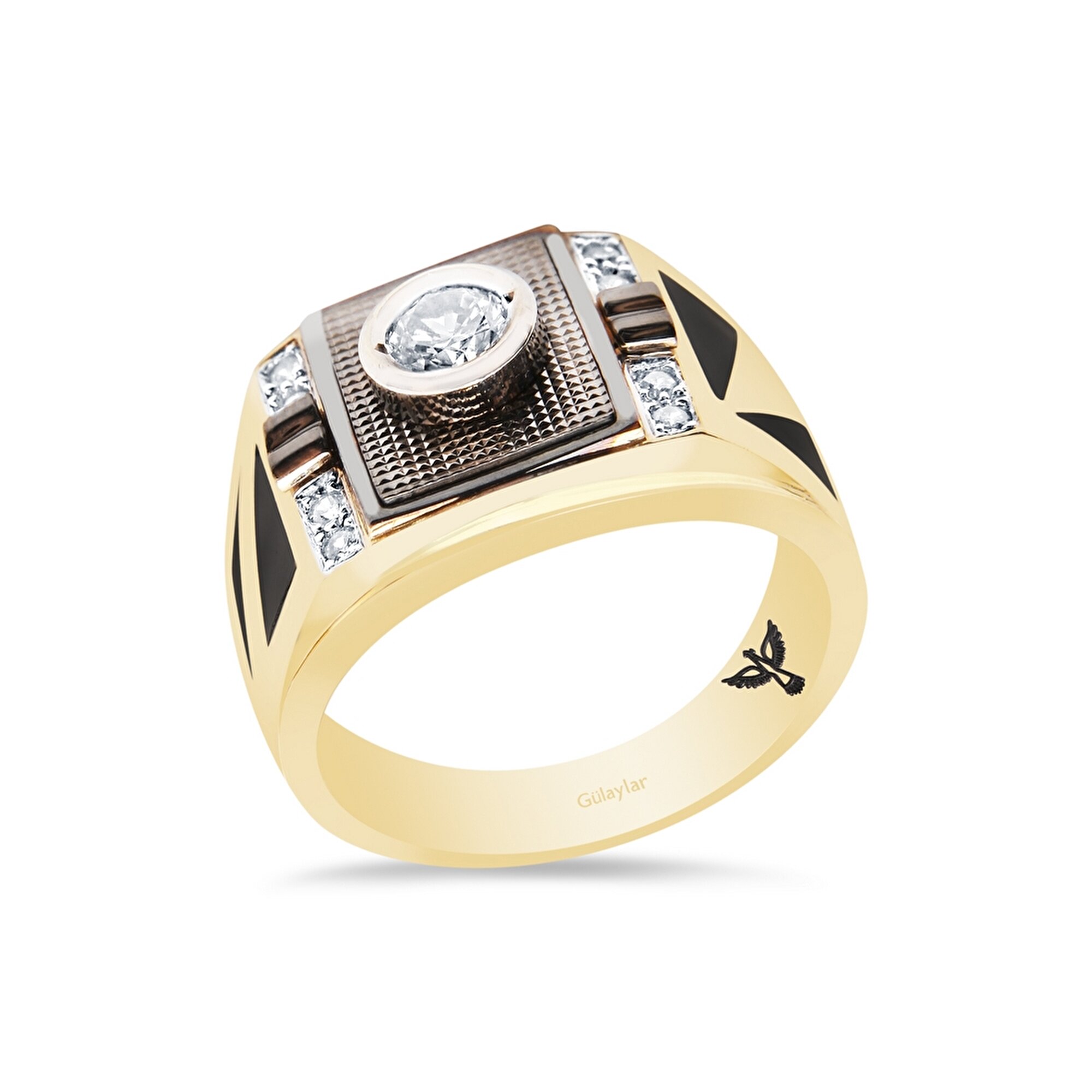 14 Ayar Sarı-Siyah Altın Erkek Yüzük