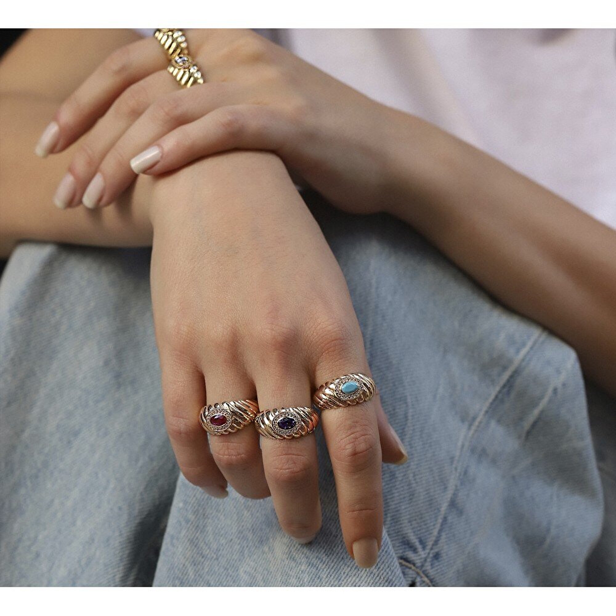 14 Ayar Rose Altın Trend Mor Taşlı Burgu Yüzük