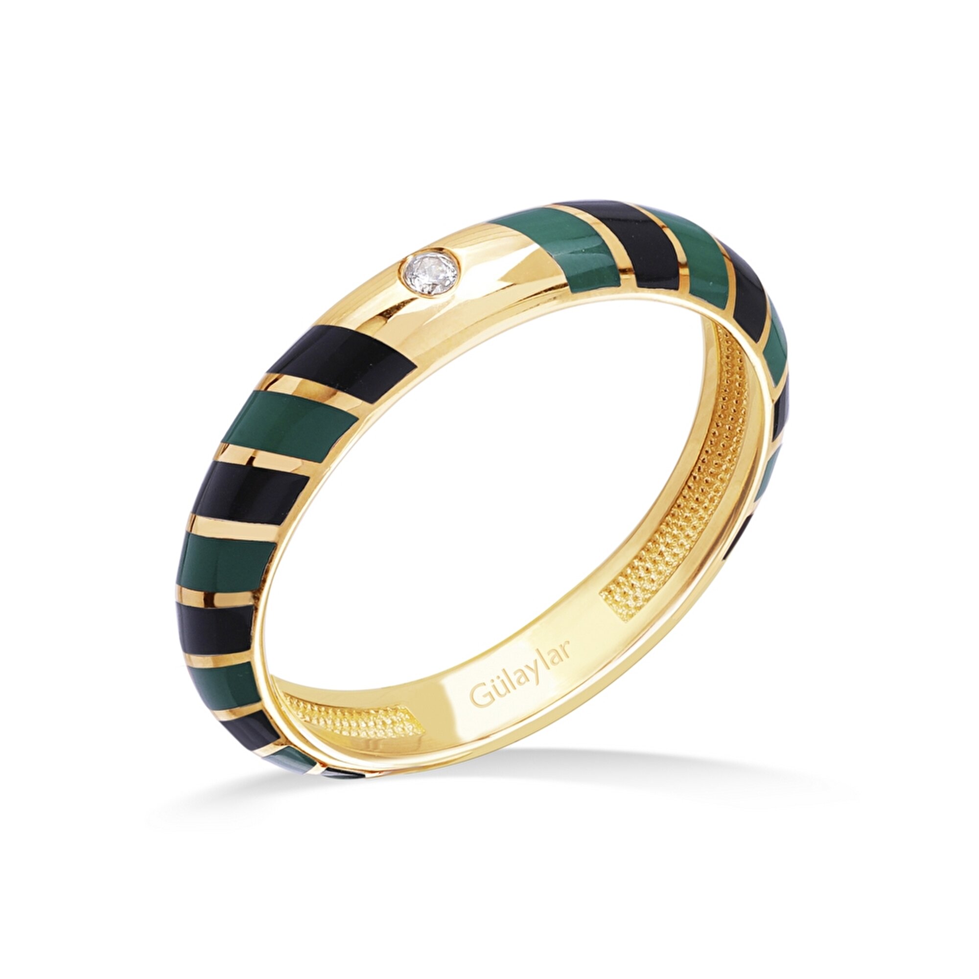 14 Ayar Sarı Altın Yeşil Mineli Yüzük