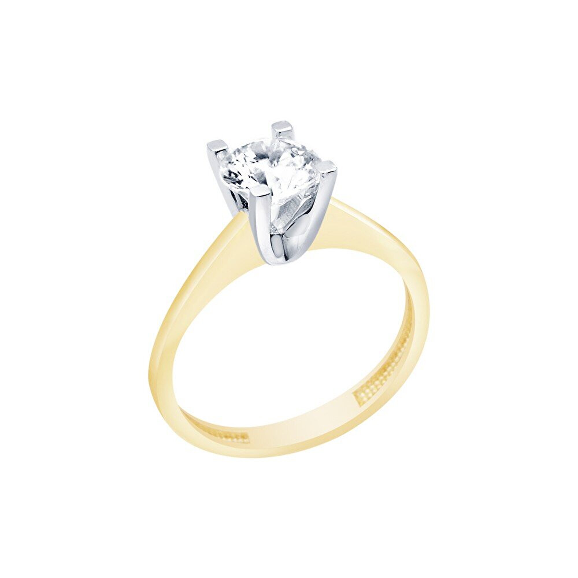 14 Ayar Sarı-Beyaz Altın Tektaş Yüzük