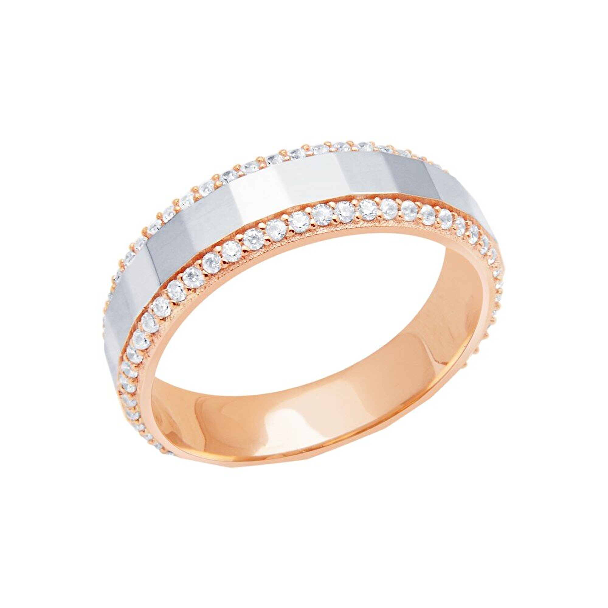 14 Ayar Beyaz-Rose Altın Modern Alyans