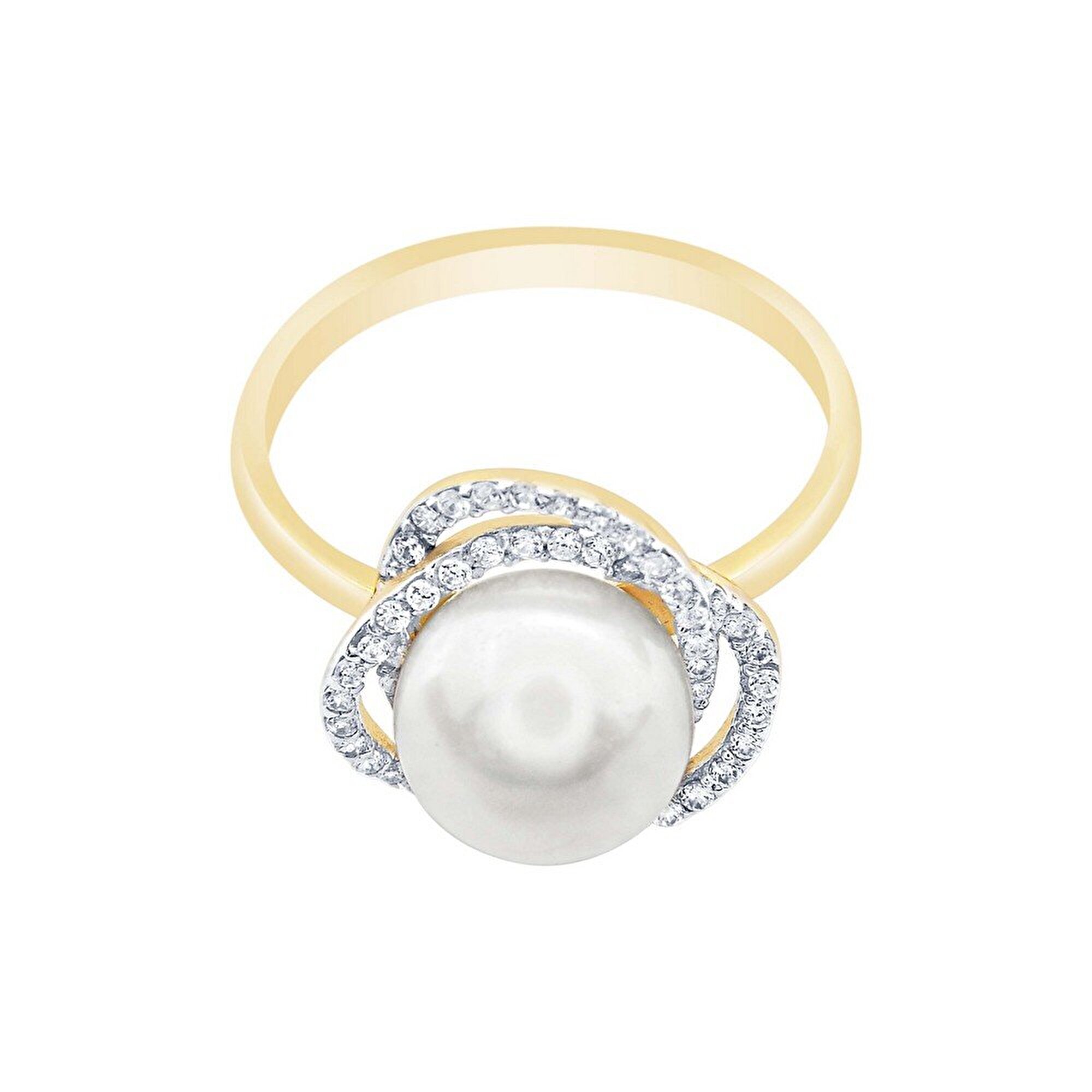 14 Ayar Sarı-Beyaz Altın İnci Yüzük