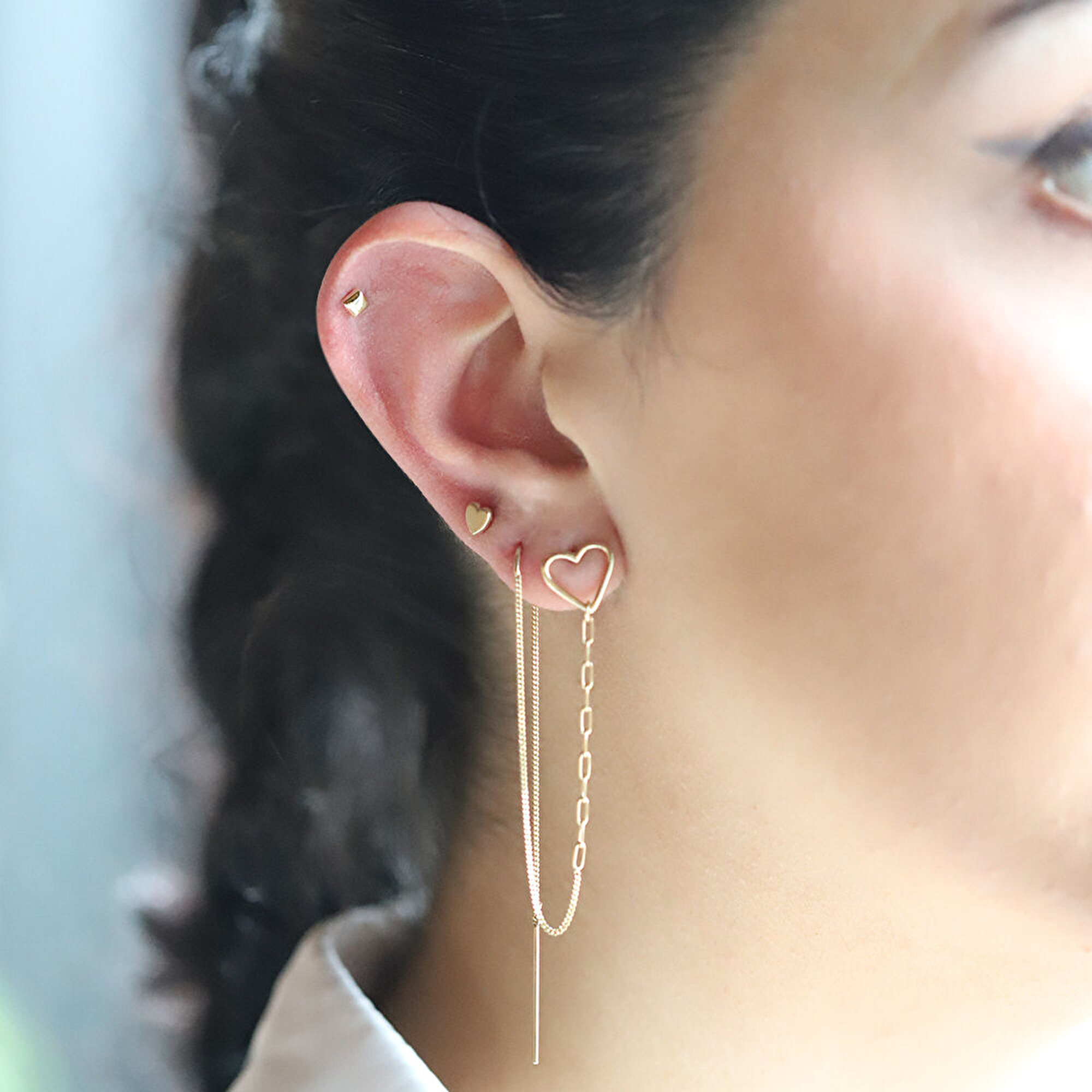 14 Ayar Sarı Altın Kalp Tragus Piercing