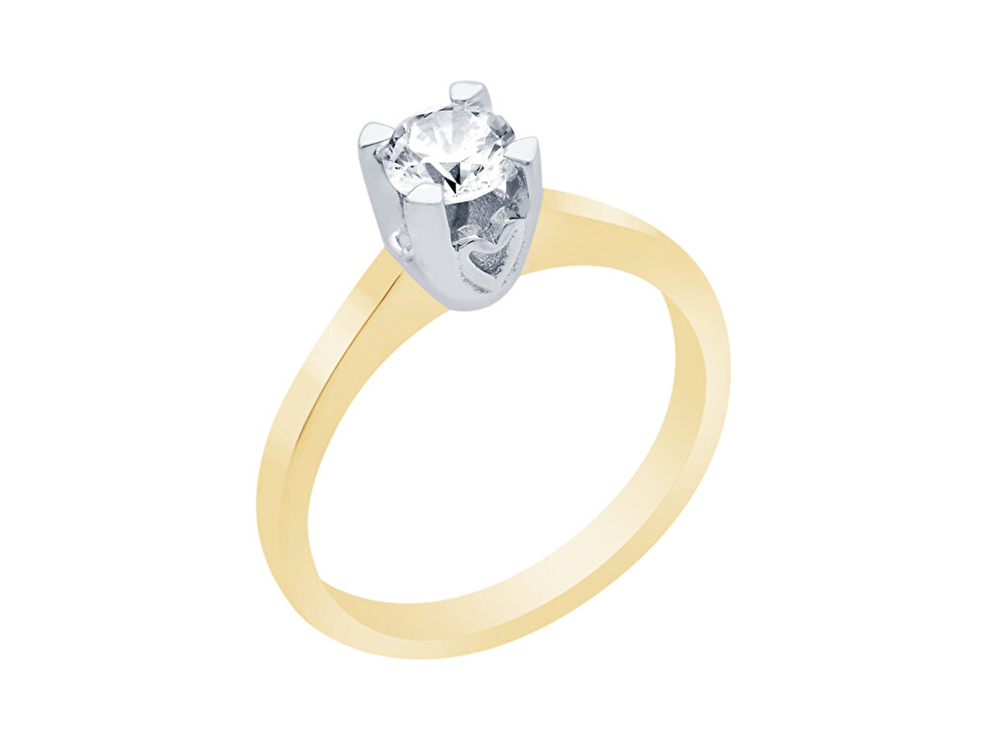 14 Ayar Sarı-Beyaz Altın Tektaş Yüzük