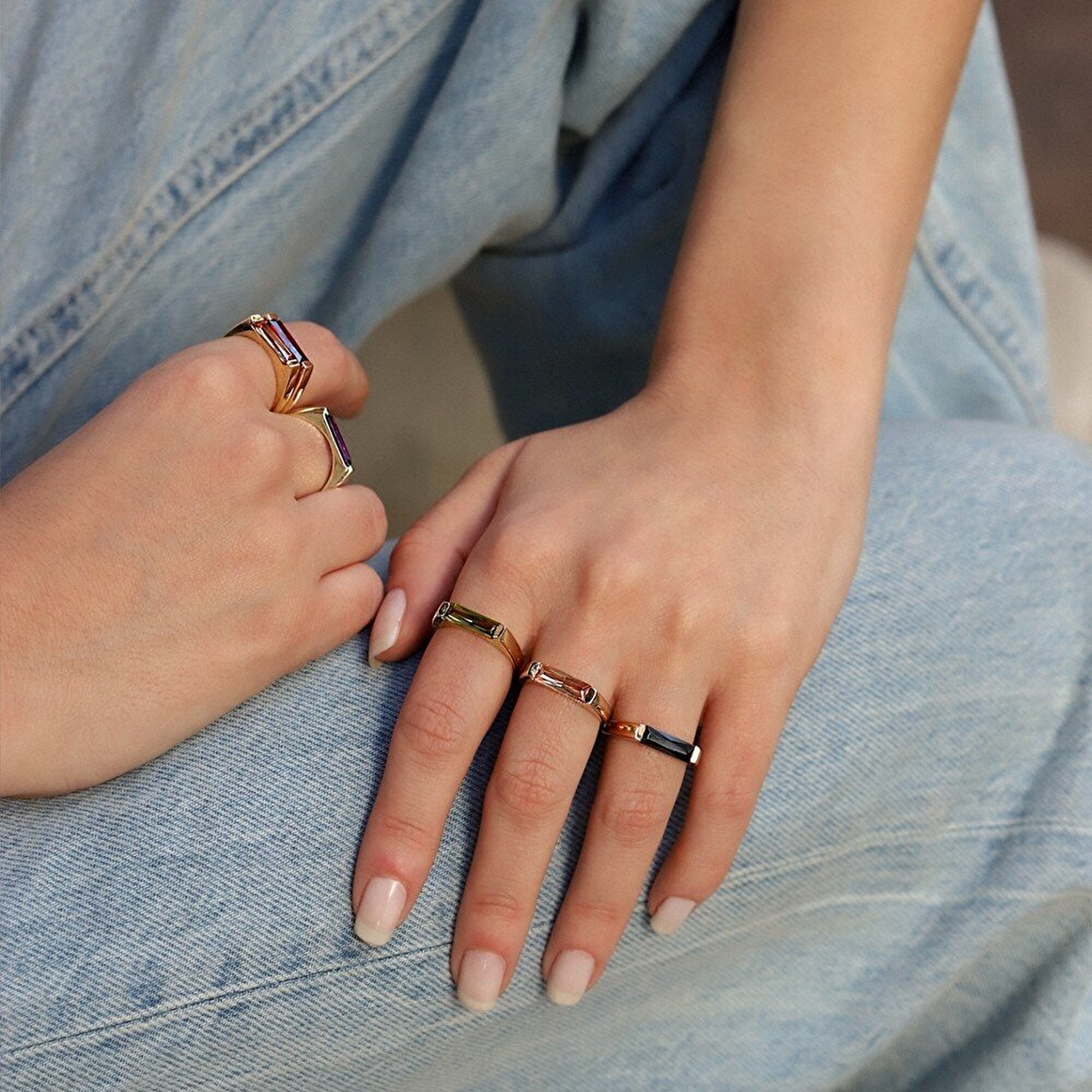 14 Ayar Sarı Altın Trend Mor Taşlı Yüzük