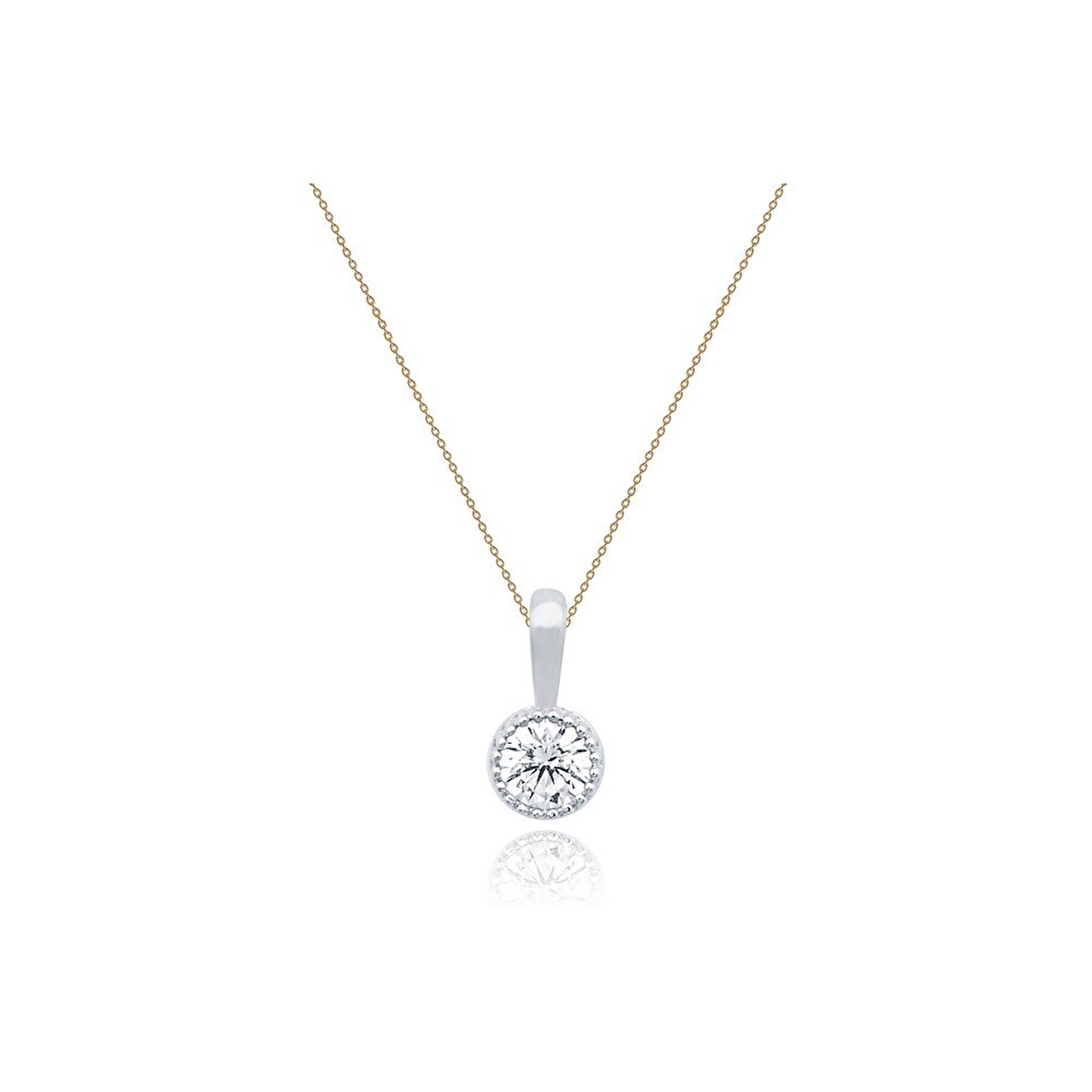 14 Ayar Sarı-Beyaz Altın Tektaş Kolye