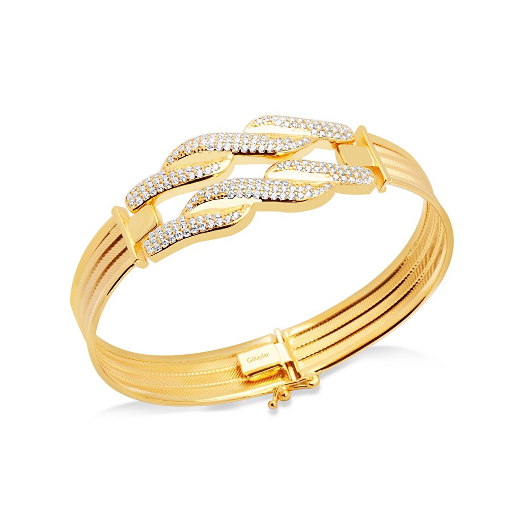 22 Ayar Sarı Altın Taşlı Kelepçe Bilezik