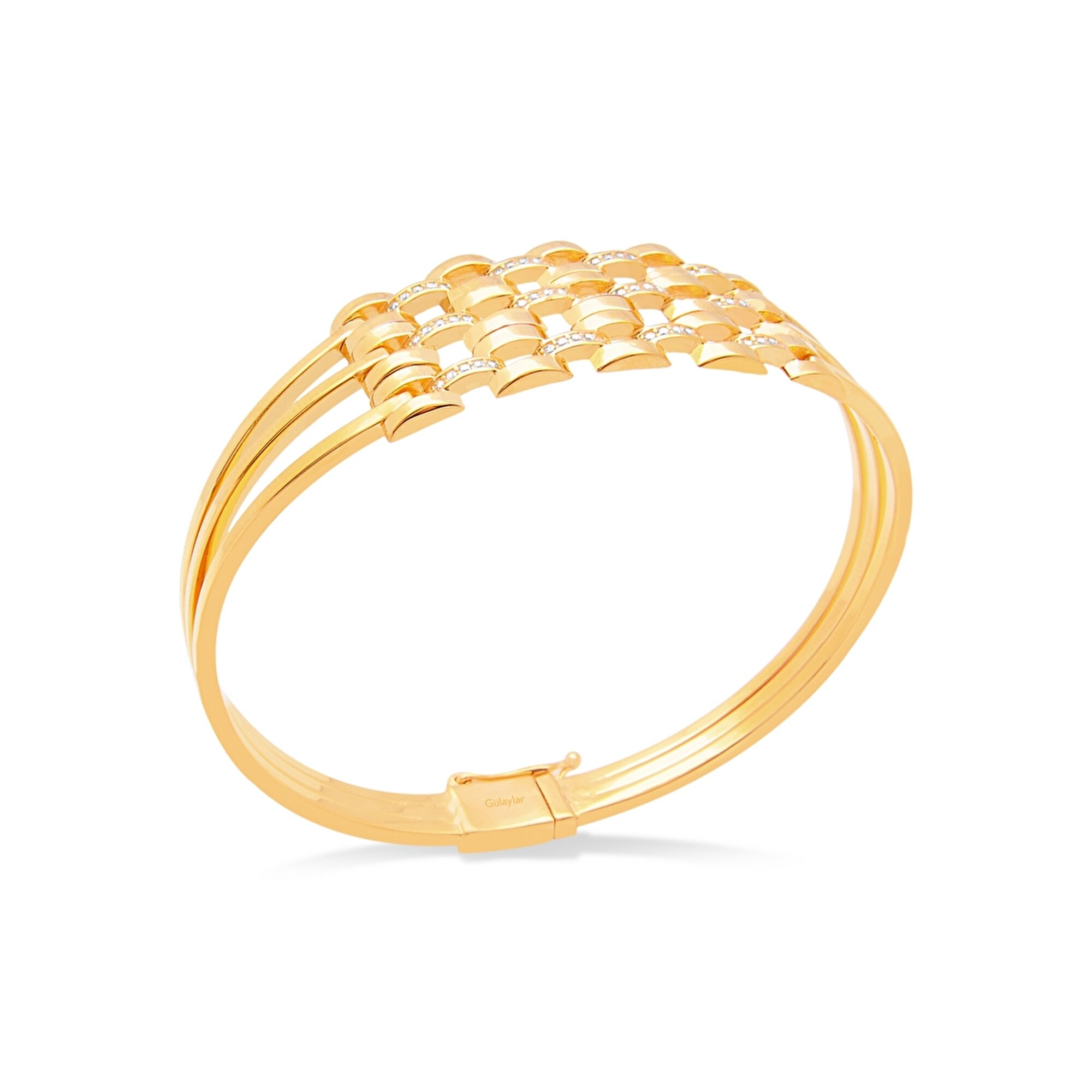 22 Ayar Sarı Altın Taşlı Kelepçe Bilezik