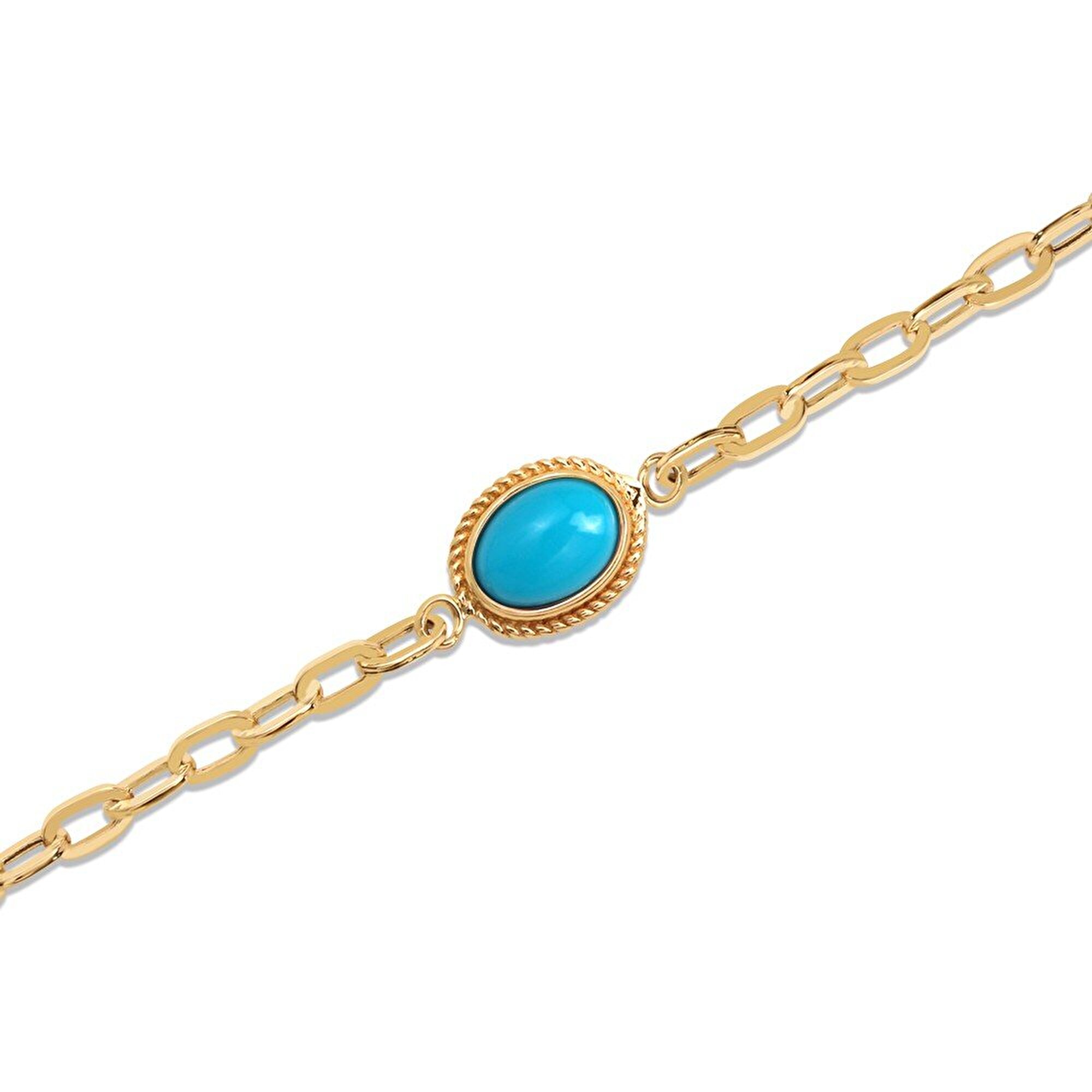 14 Ayar Sarı Altın Firuze Taşlı Bileklik