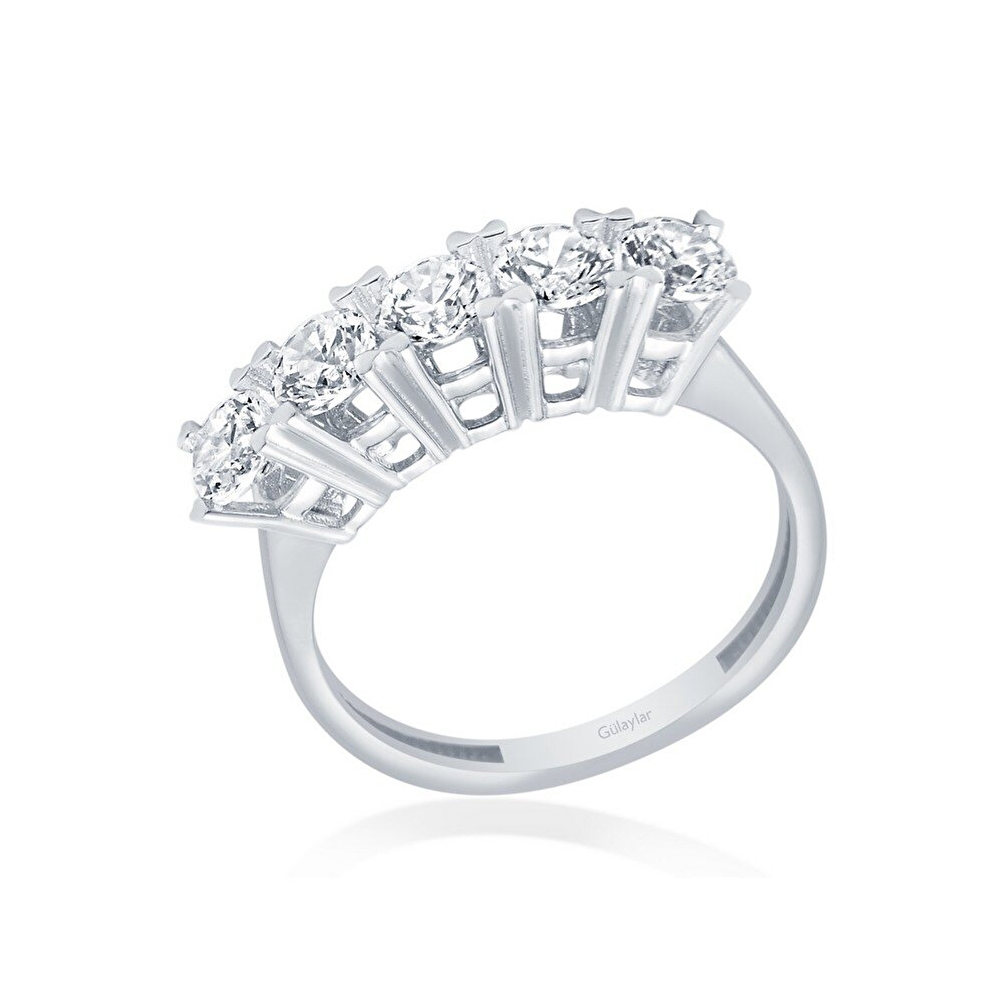 14 Ayar Beyaz Altın Beştaş Yüzük