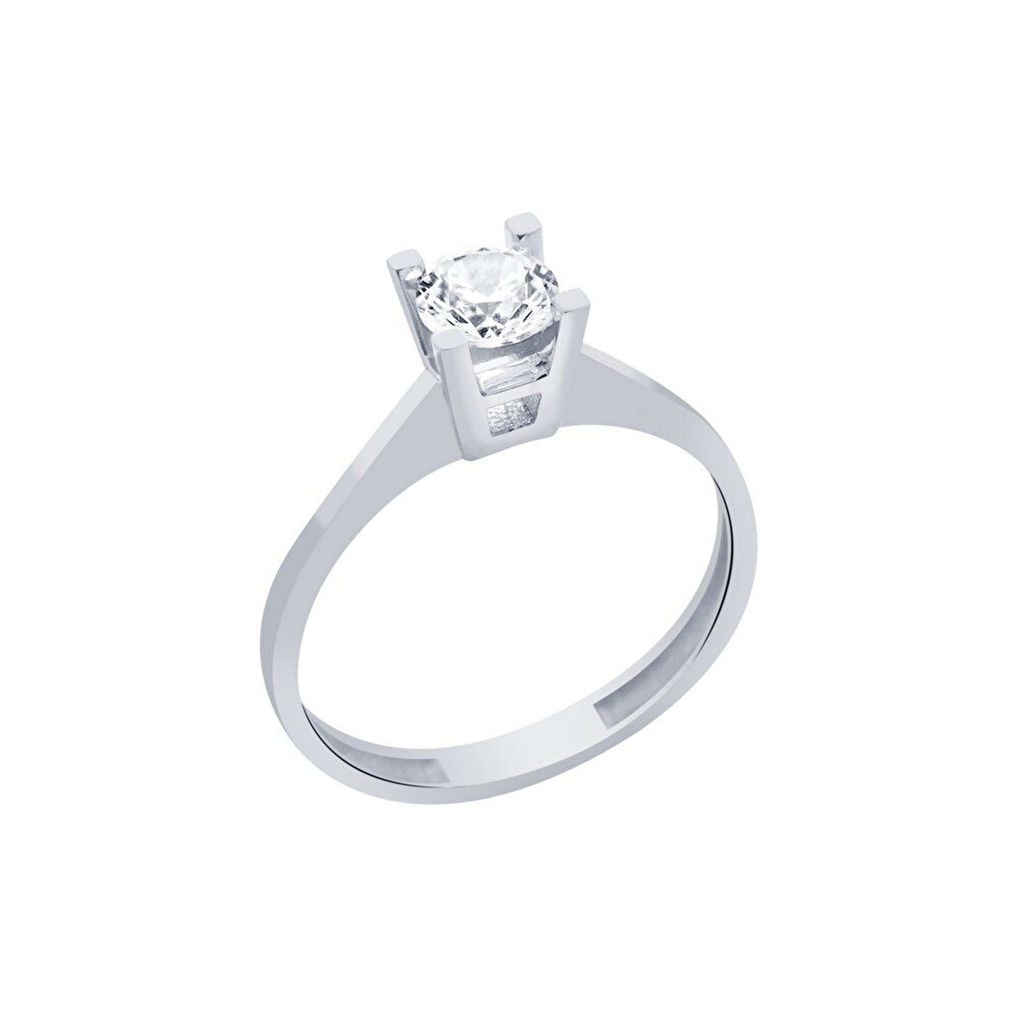 14 Ayar Beyaz Altın Tektaş Yüzük