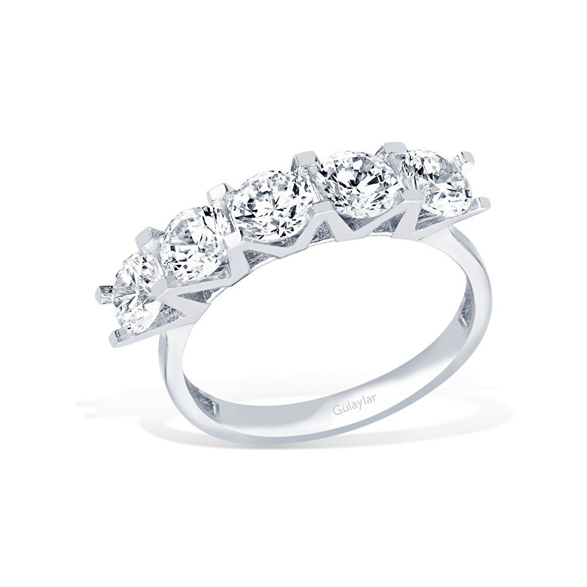 8 Ayar Beyaz Altın Beştaş Yüzük