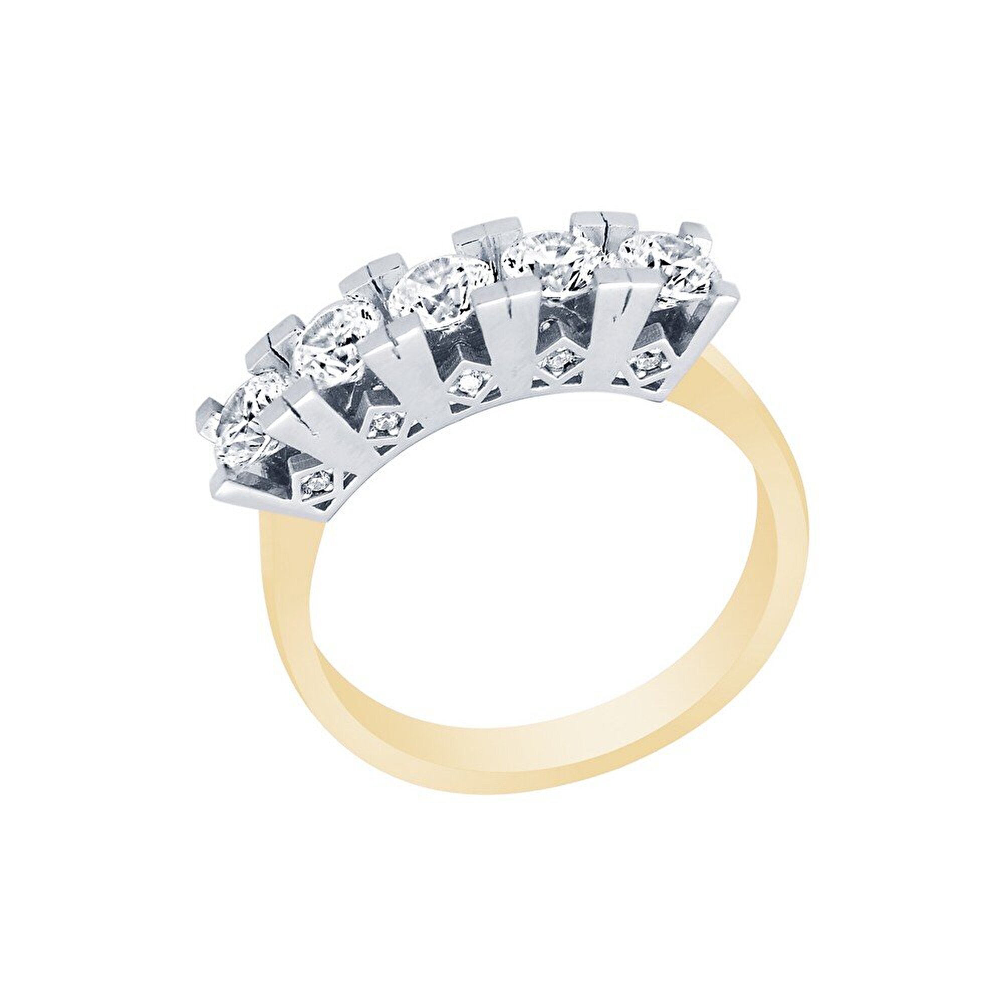 14 Ayar Sarı-Beyaz Altın Beştaş Yüzük