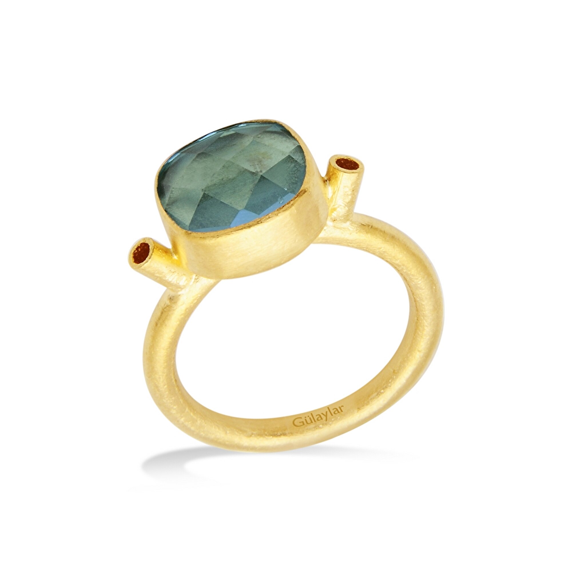 24 Ayar Rose Altın Mavi Taşlı Yüzük