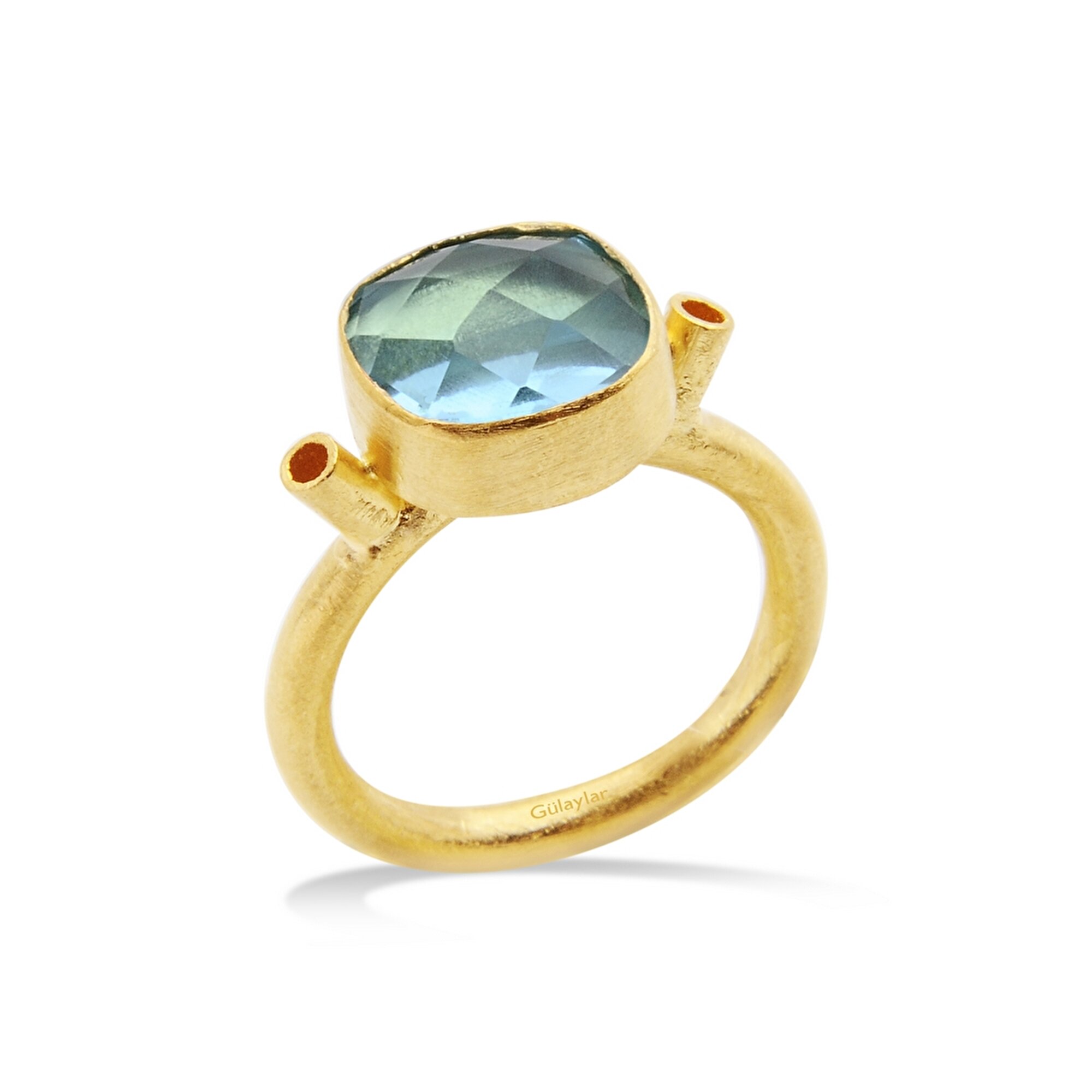 24 Ayar Rose Altın Mavi Taşlı Yüzük