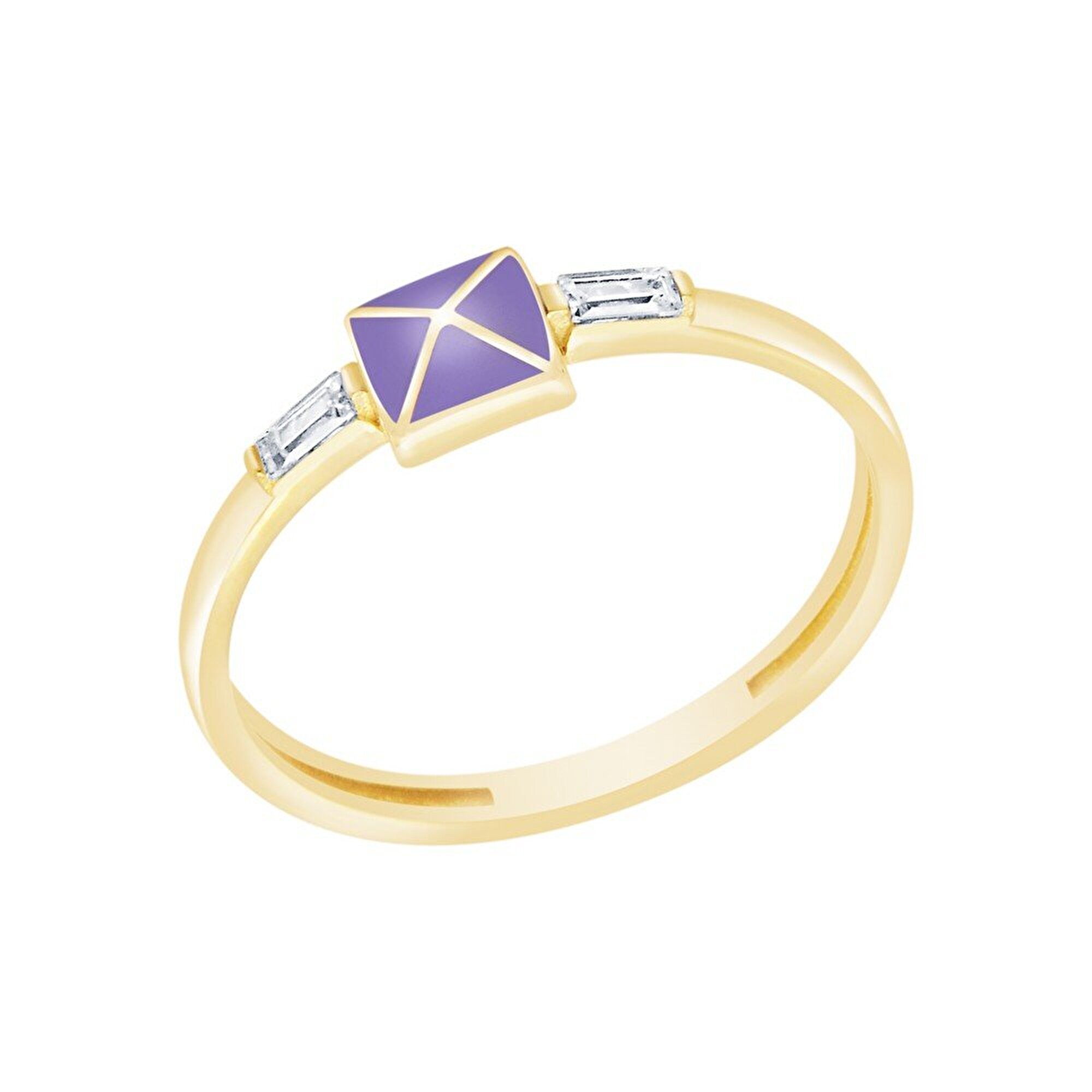 14 Ayar Sarı Altın Mor Mineli Baget Yüzük