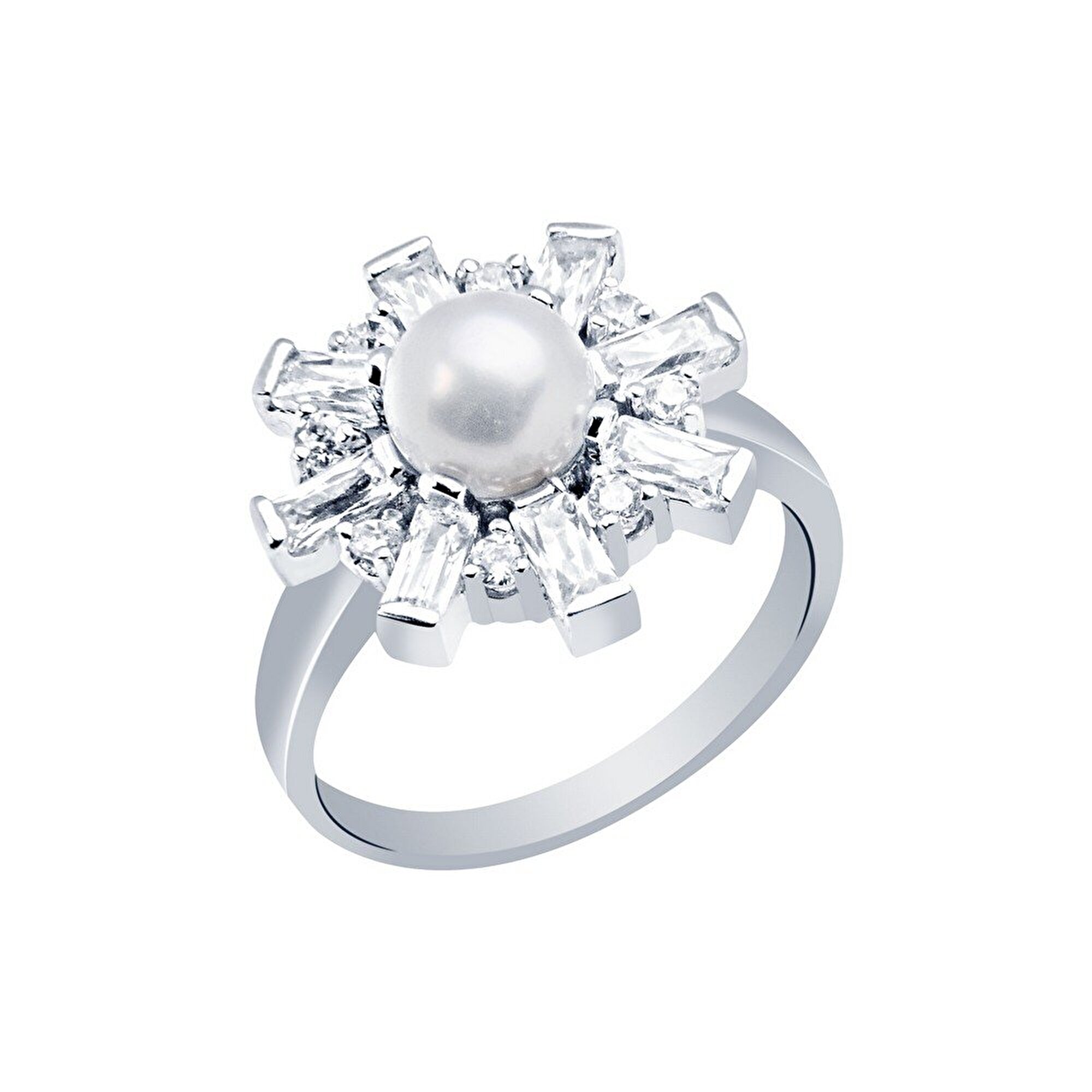 14 Ayar Beyaz Altın İnci Yüzük