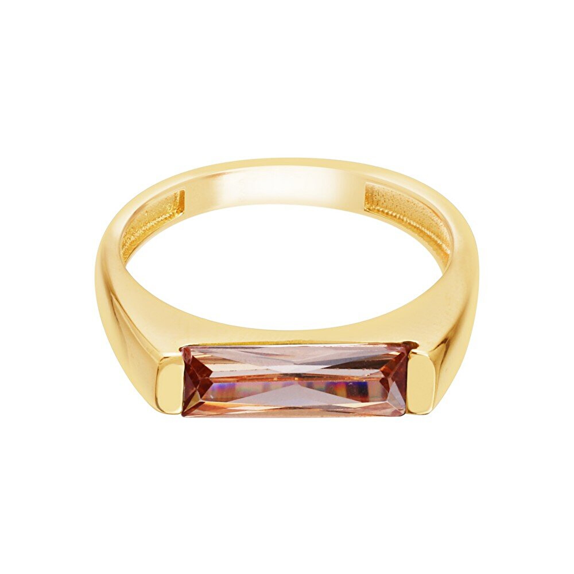 14 Ayar Sarı Altın Kahverengi Taşlı Yüzük