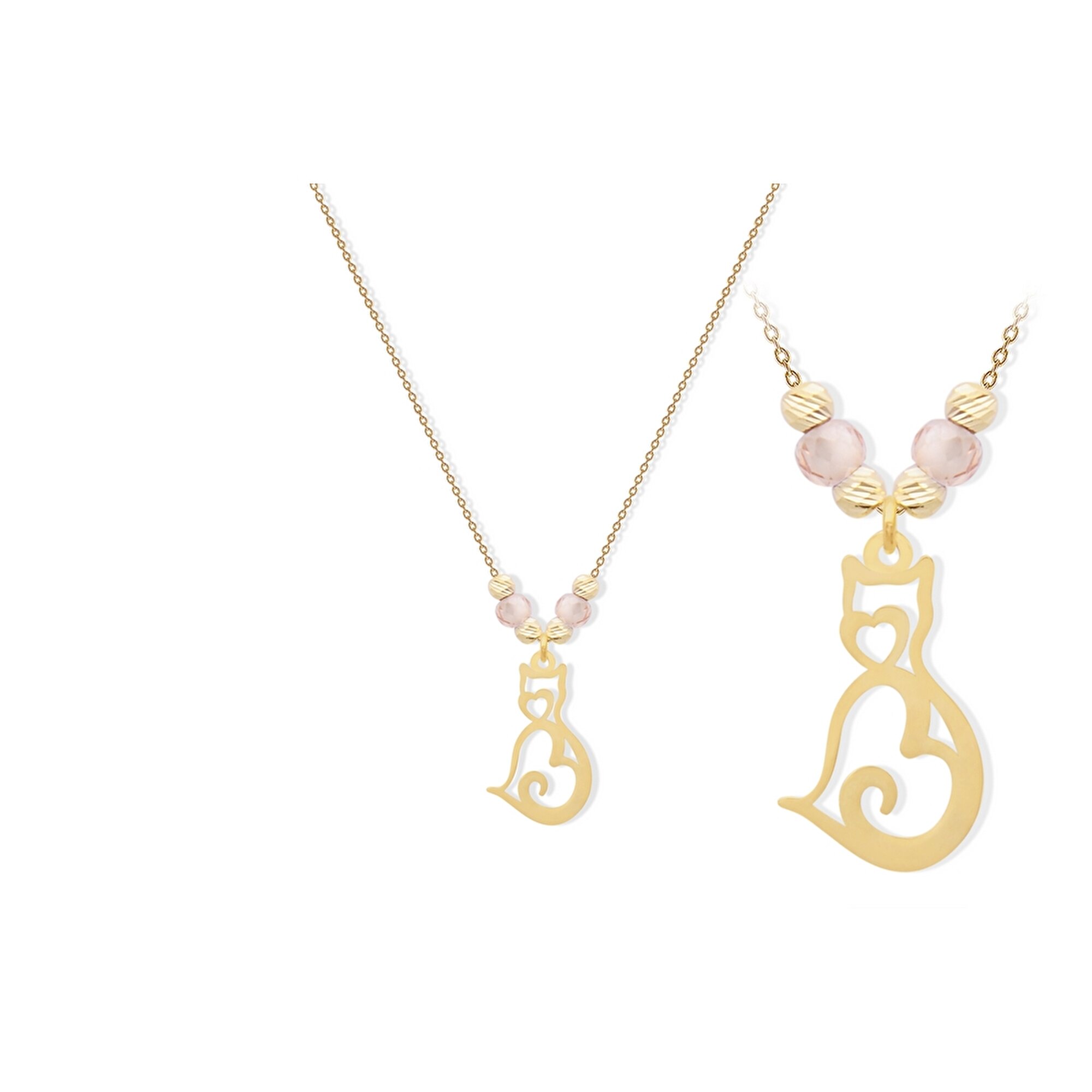 14 Ayar Sarı Altın Beyaz Taşlı Kalp Kolye