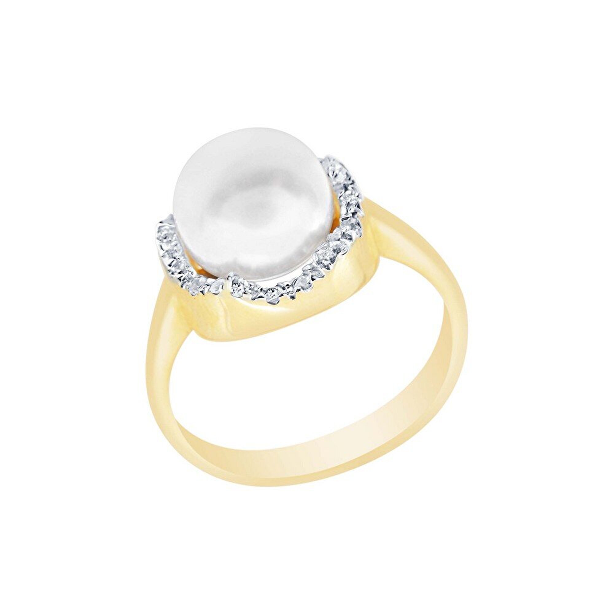 14 Ayar Sarı-Beyaz Altın İnci Yüzük