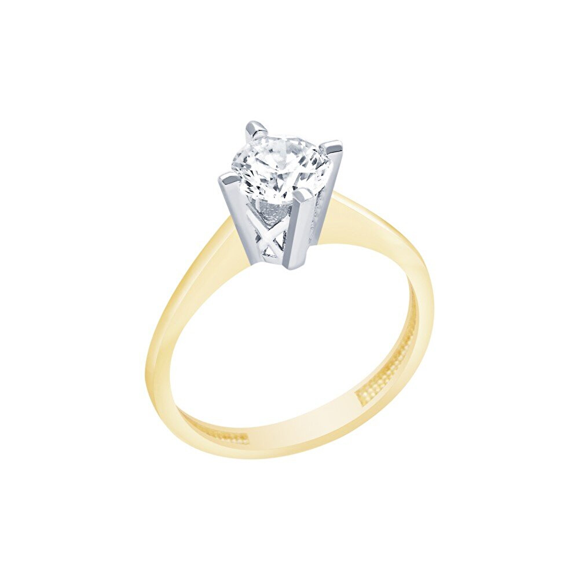 14 Ayar Sarı-Beyaz Altın Tektaş Yüzük